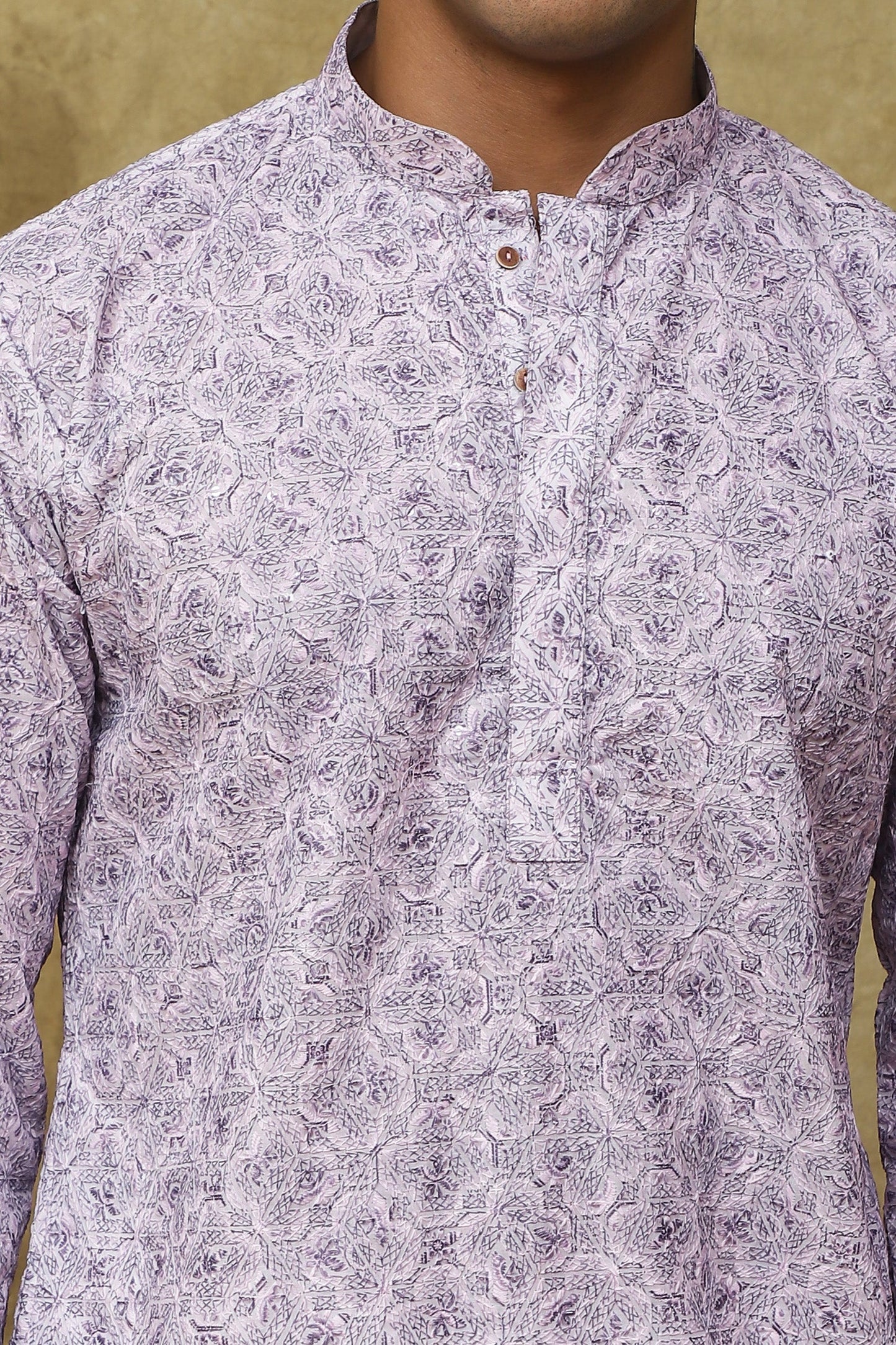 Bluesaanchi Men's Cotton Embroidered Kurta Set - Purple Floral | Swadesiicart