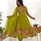 Lorenvalley Fashion Parrot Soft Organza Silk With Floral Print Fully Flared Anarkali Pant With Dupatta Set - Green | Swadesiicart
