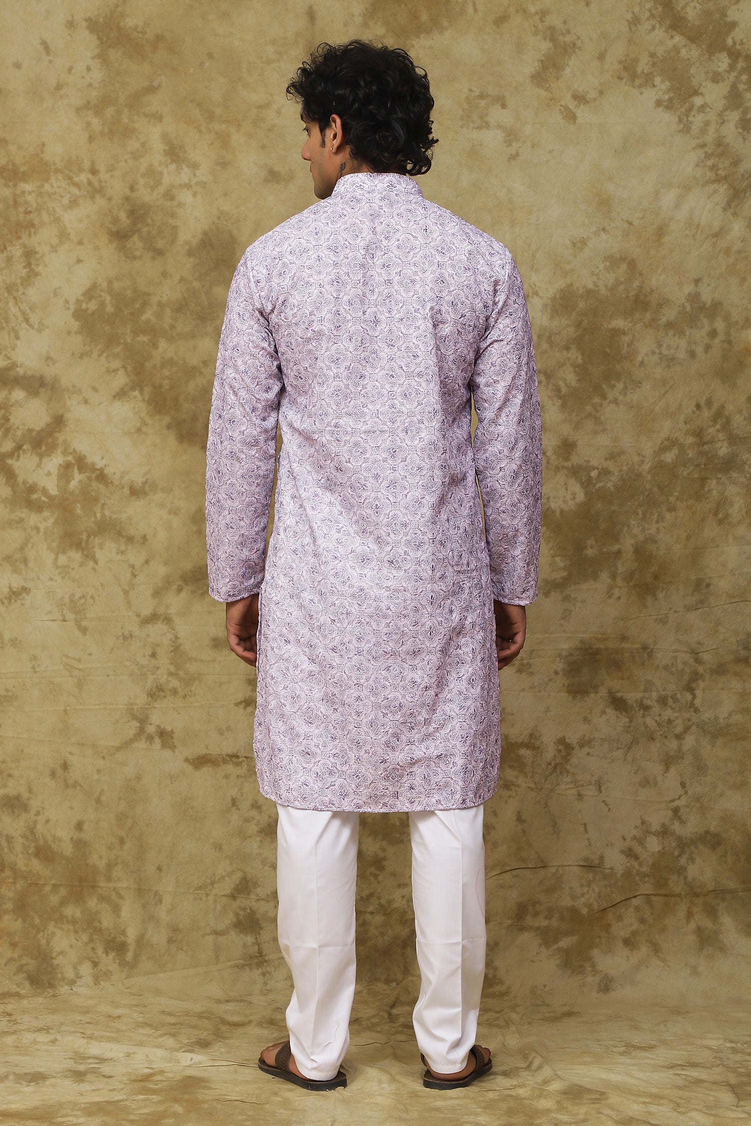 Bluesaanchi Men's Cotton Embroidered Kurta Set - Purple Floral | Swadesiicart