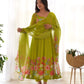 Lorenvalley Fashion Parrot Soft Organza Silk With Floral Print Fully Flared Anarkali Pant With Dupatta Set - Green | Swadesiicart
