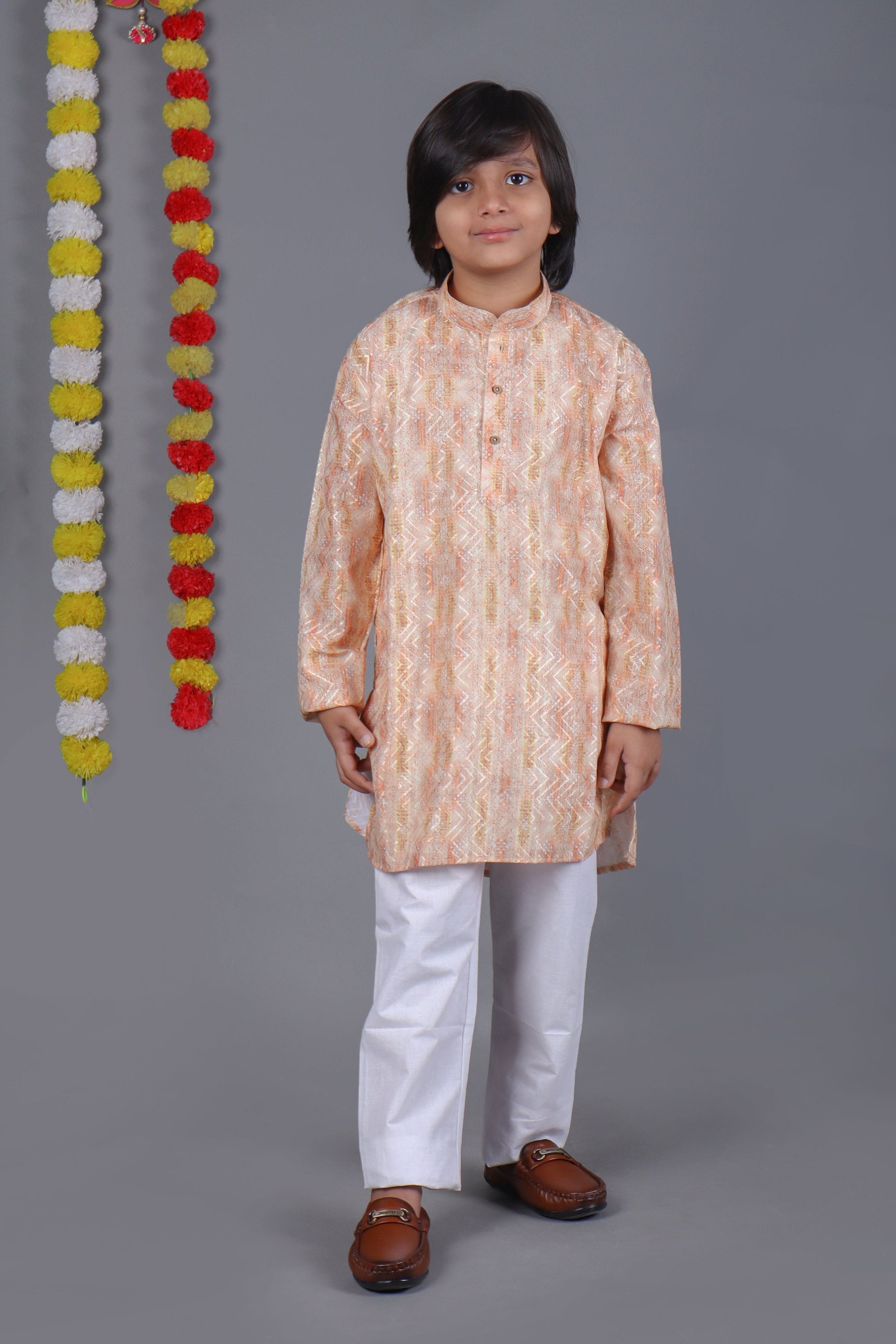 Bluesaanchi Dark Cream Printed Kurta Set – Elegant & Classic for Your Little One | Swadesiicart