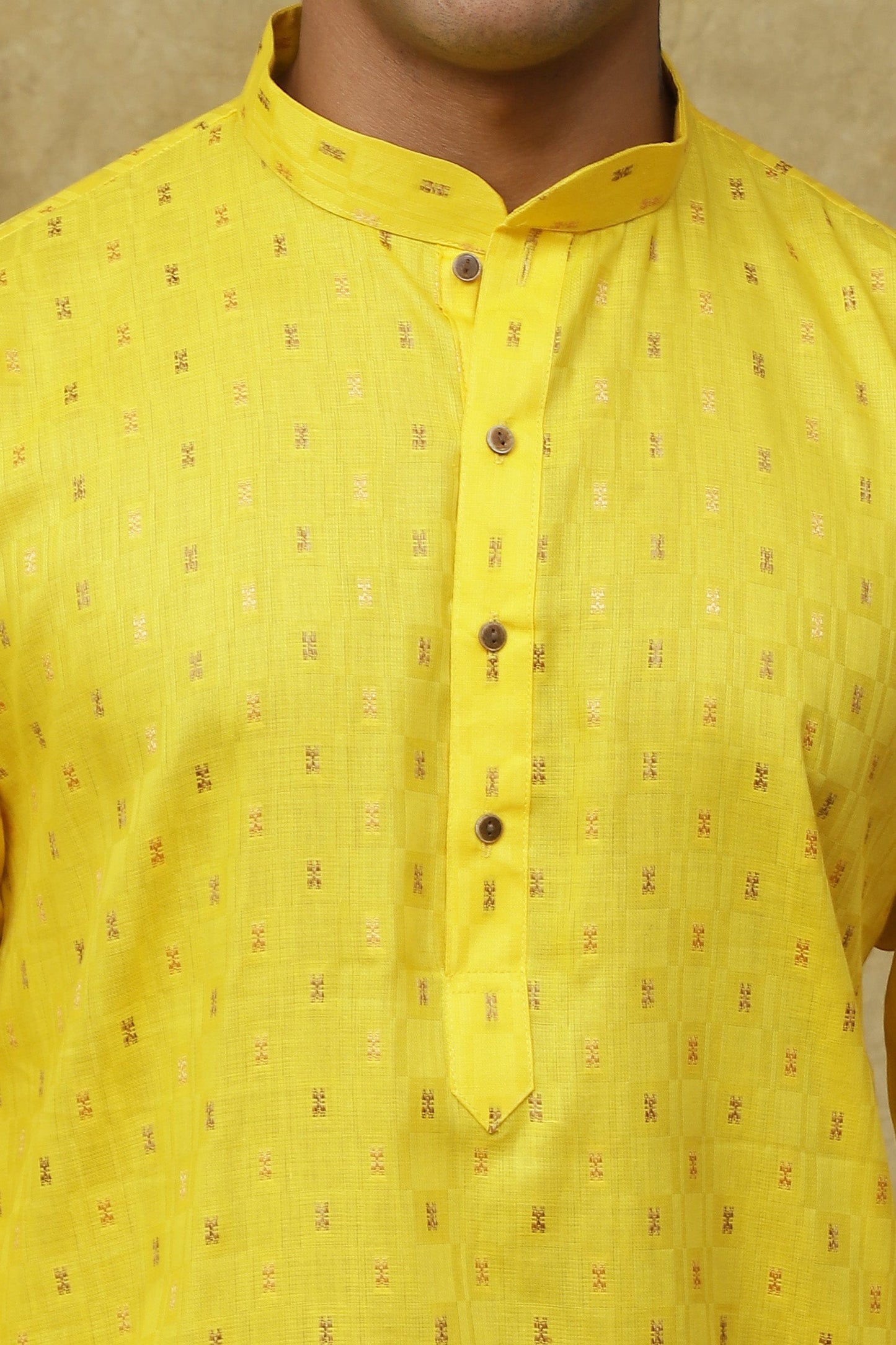 Bluesaanchi Men's Cotton Embroidered Kurta Set - Yellow Boota | Swadesiicart