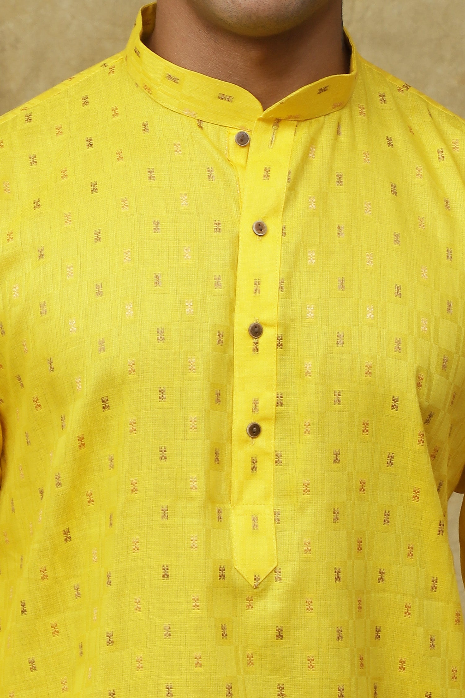 Bluesaanchi Men's Cotton Embroidered Kurta Set - Yellow Boota | Swadesiicart