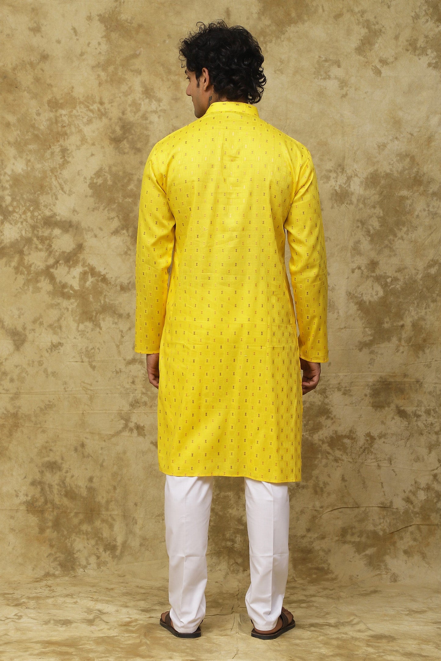 Bluesaanchi Men's Cotton Embroidered Kurta Set - Yellow Boota | Swadesiicart