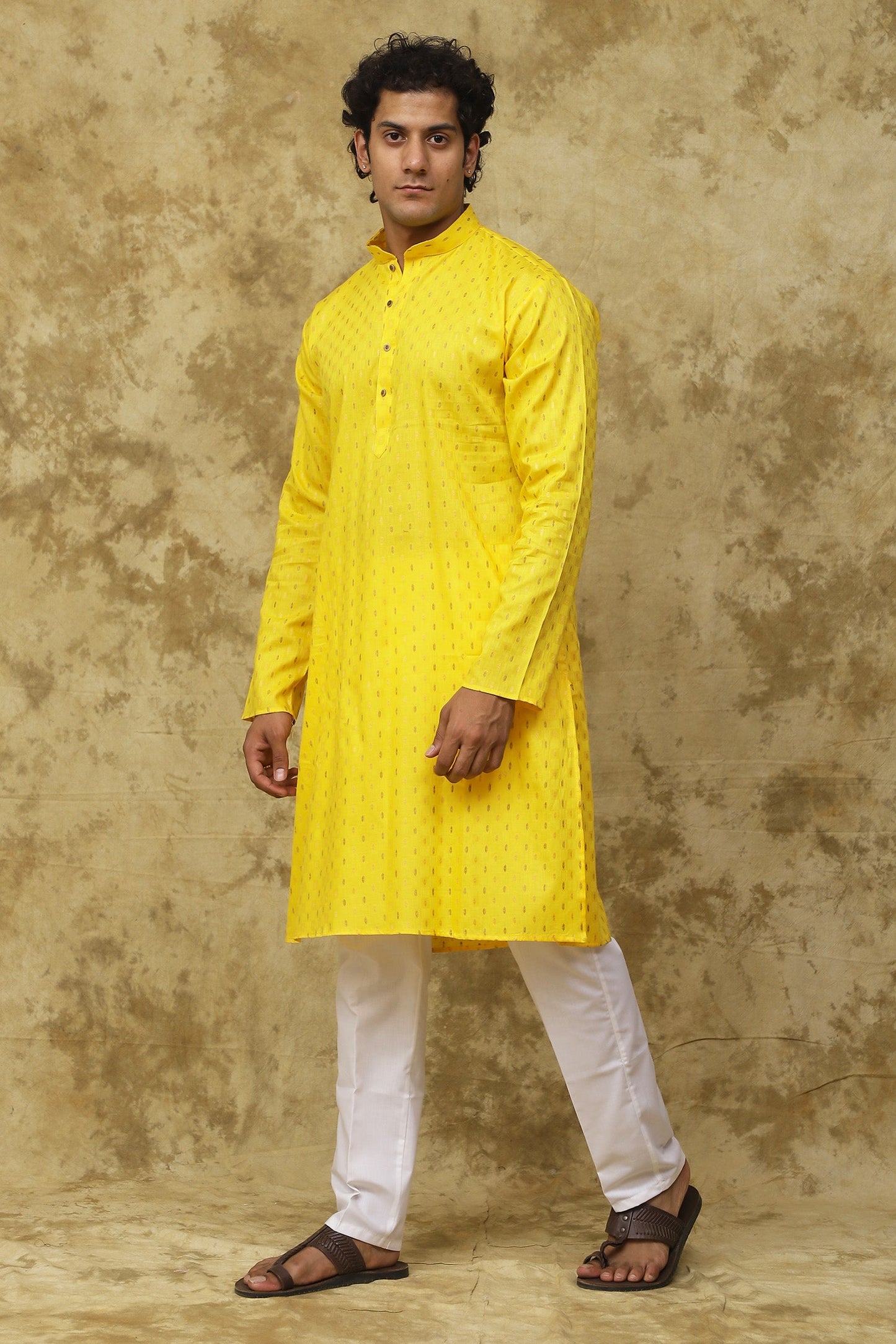 Bluesaanchi Men's Cotton Dobby Kurta Set - Yellow | Swadesiicart