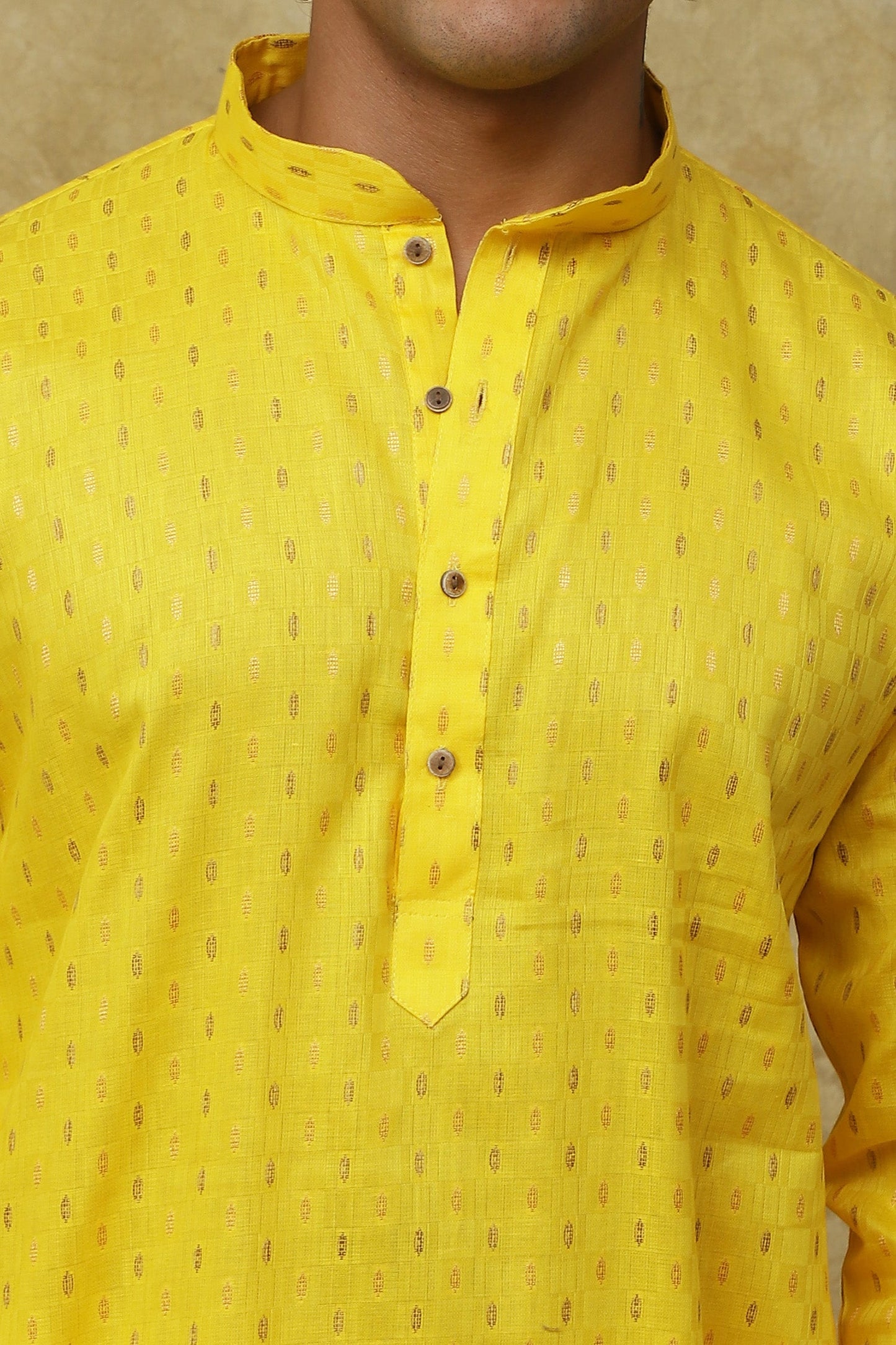 Bluesaanchi Men's Cotton Dobby Kurta Set - Yellow | Swadesiicart