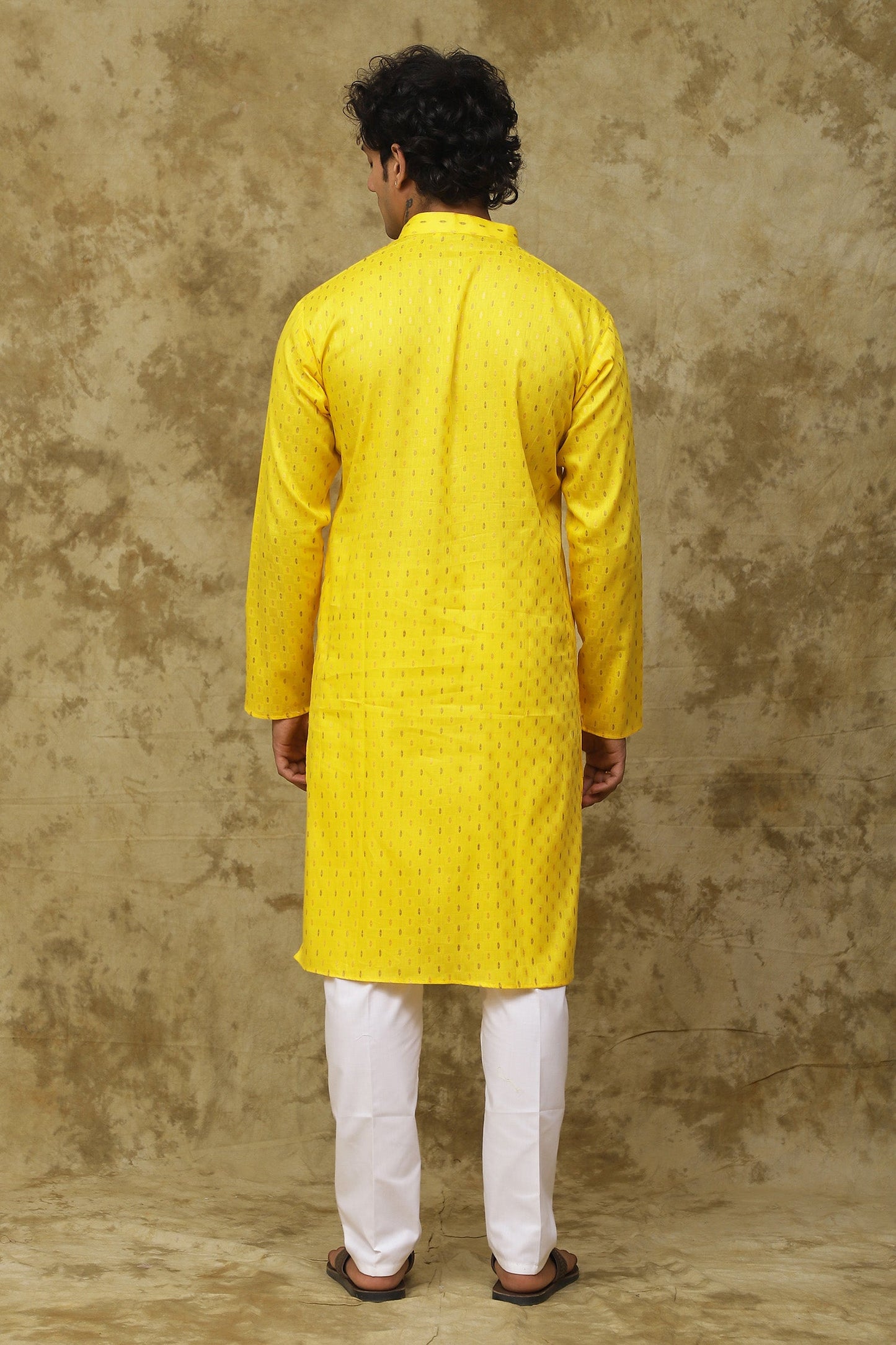 Bluesaanchi Men's Cotton Dobby Kurta Set - Yellow | Swadesiicart