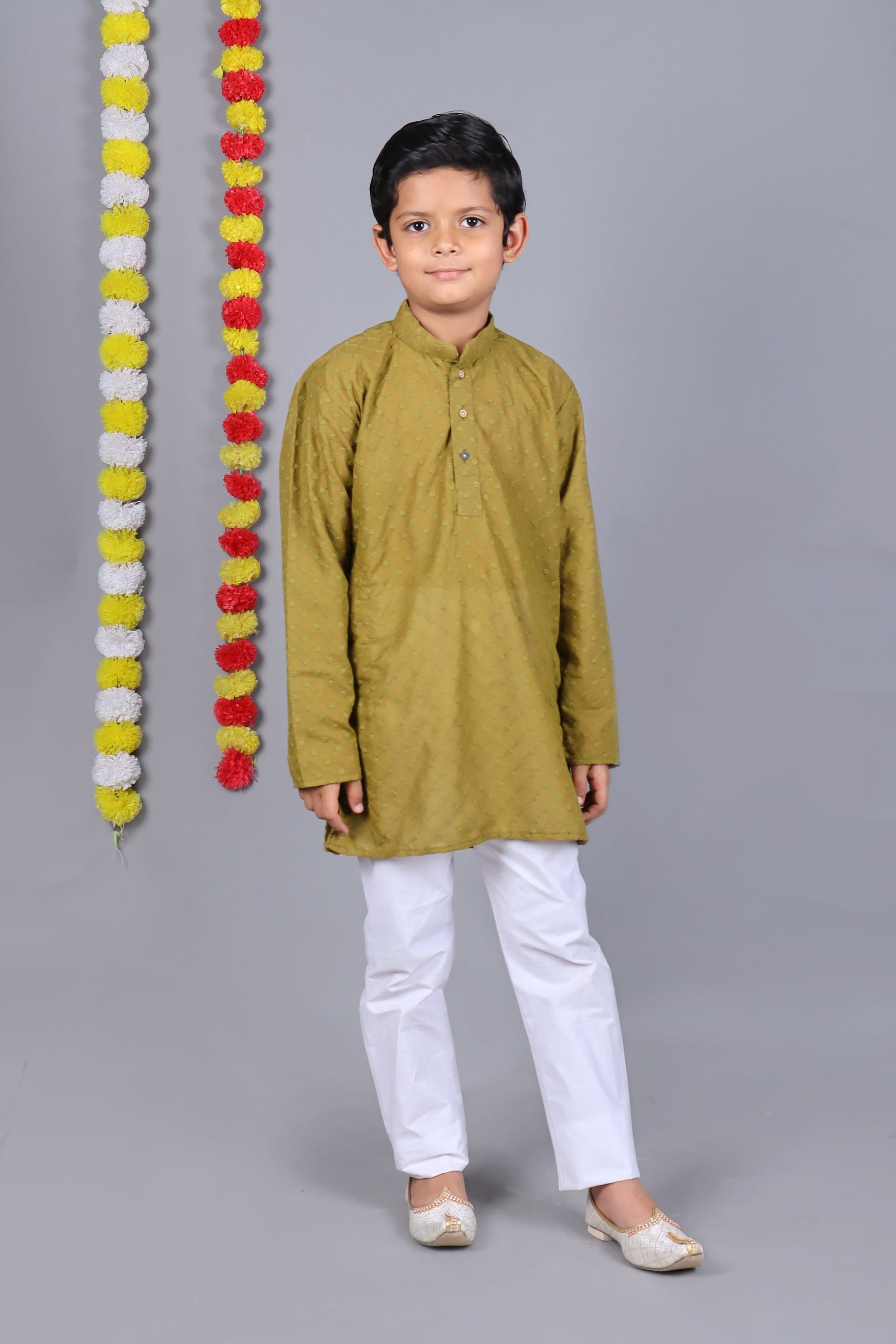 Bluesaanchi Mehendi Green Chikankari Embroidery Kurta Set – Elegant & Classic for Your Little One | Swadesiicart