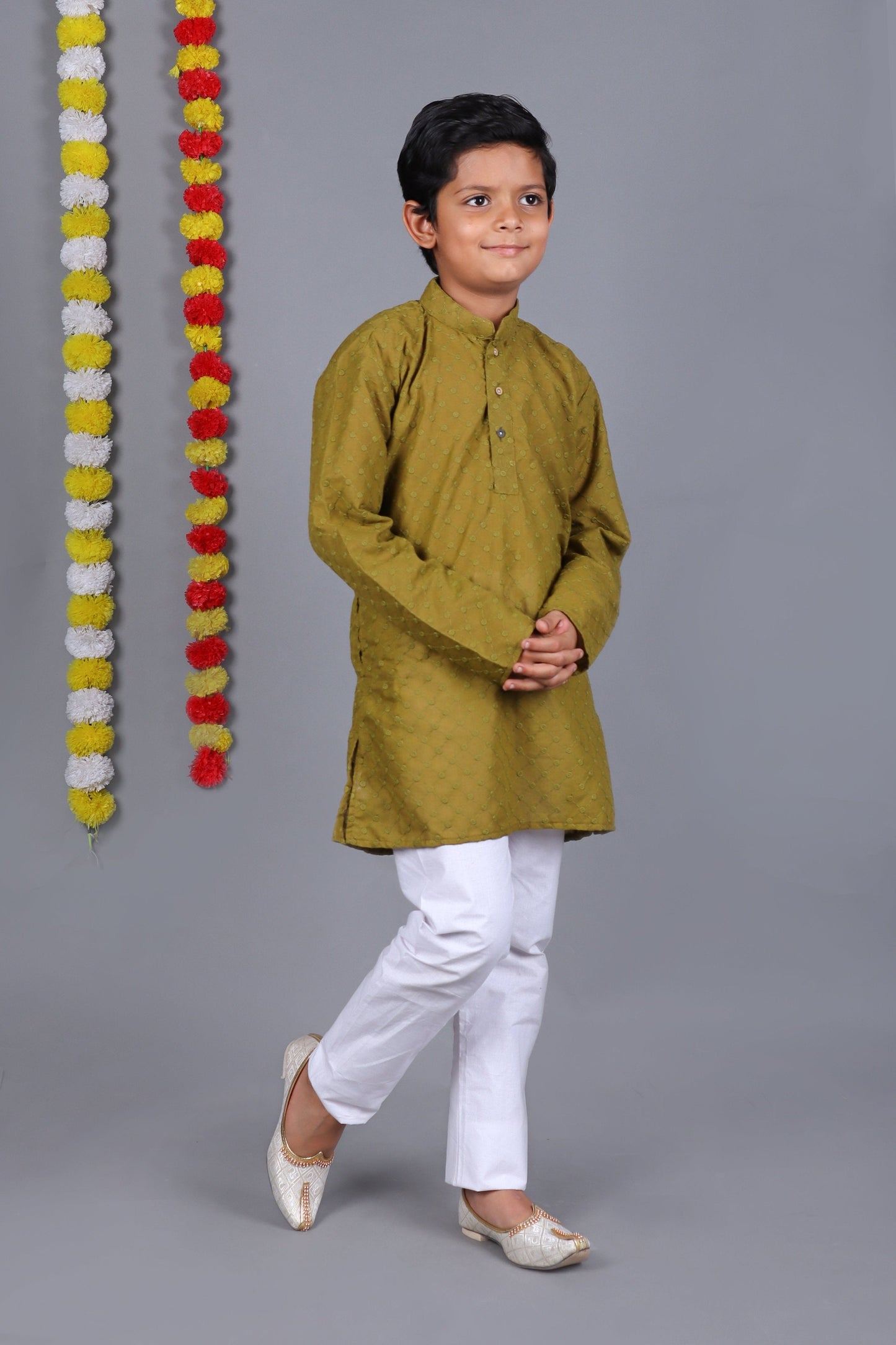 Bluesaanchi Mehendi Green Chikankari Embroidery Kurta Set – Elegant & Classic for Your Little One | Swadesiicart