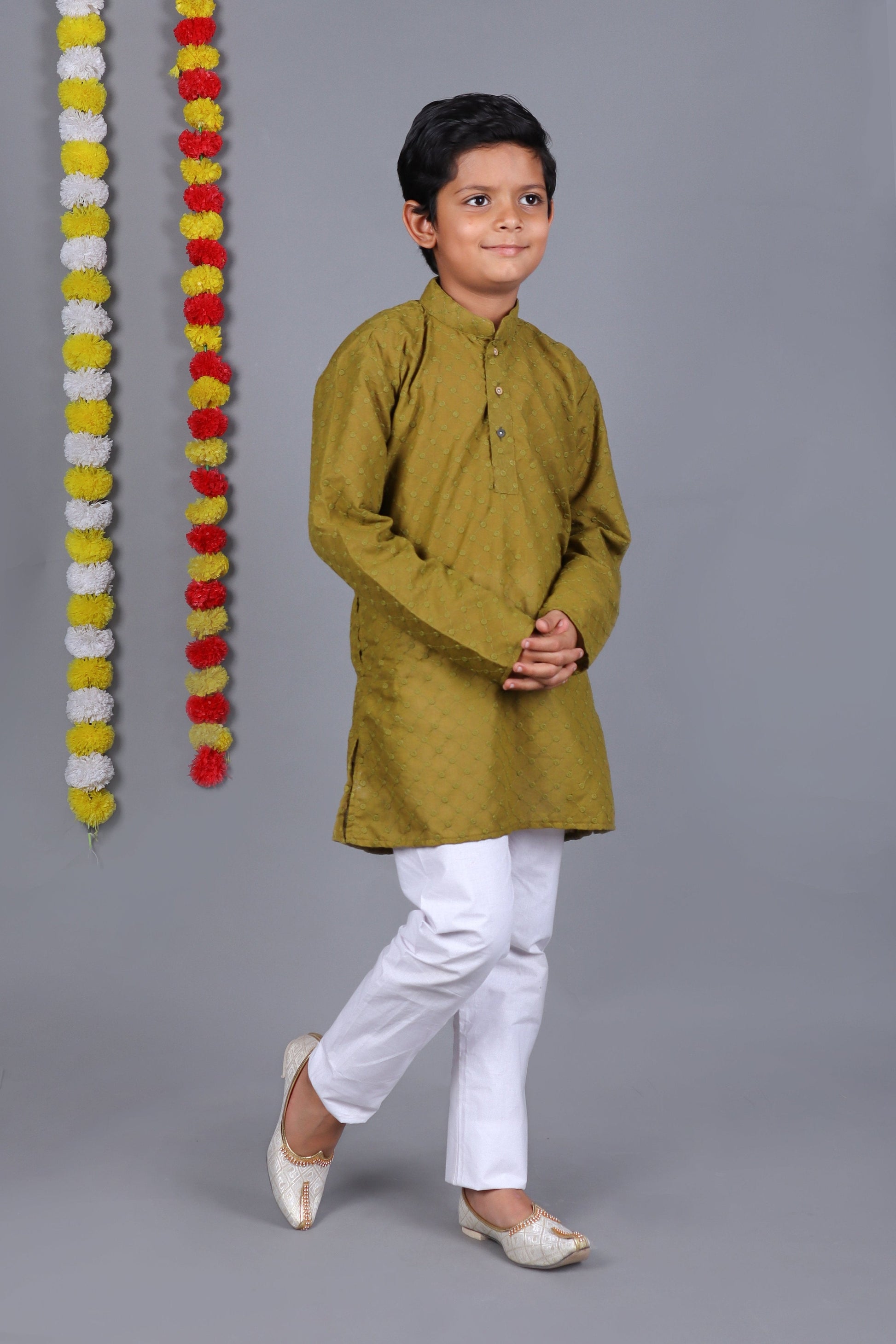 Bluesaanchi Mehendi Green Chikankari Embroidery Kurta Set – Elegant & Classic for Your Little One | Swadesiicart