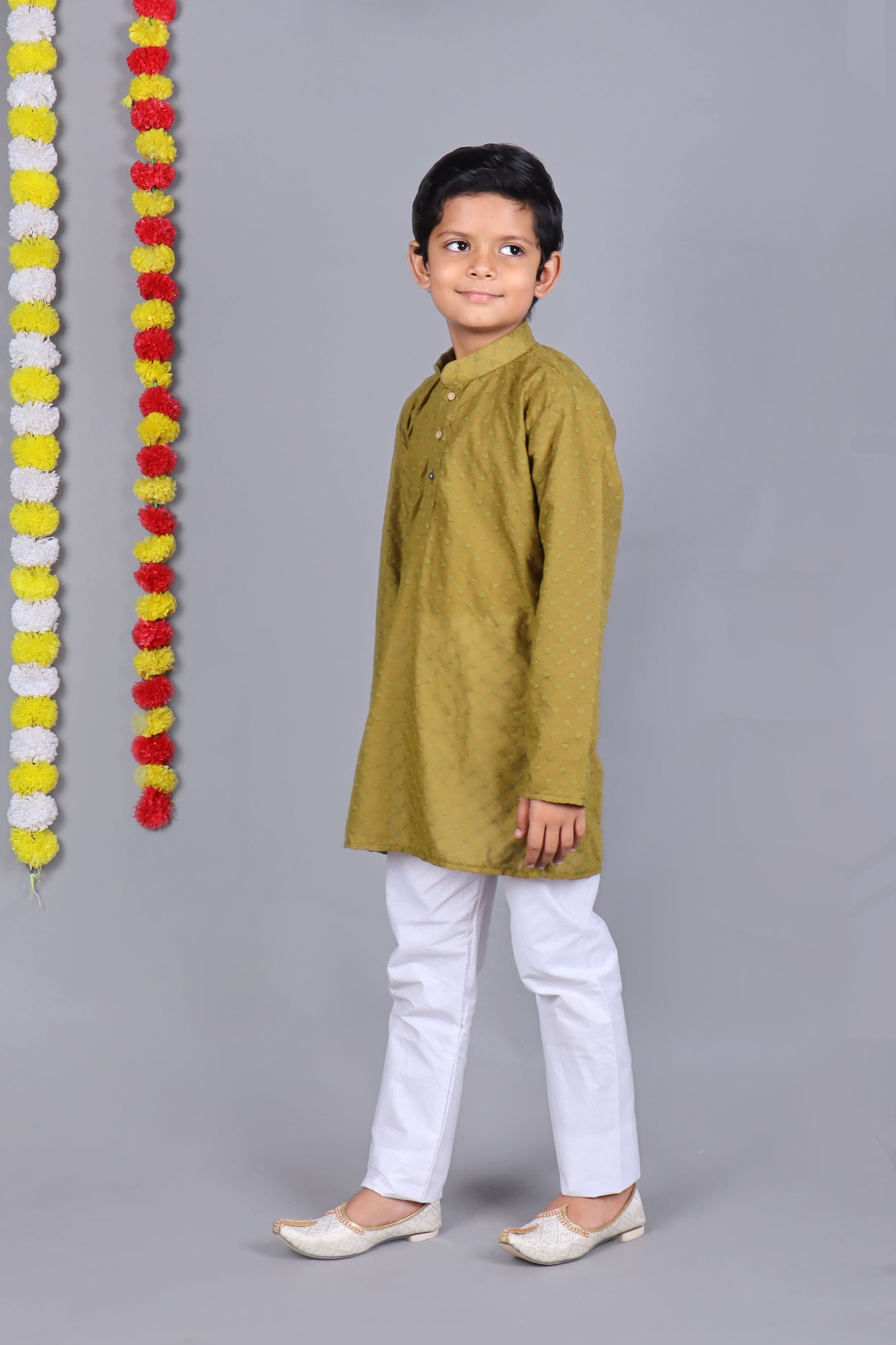 Bluesaanchi Mehendi Green Chikankari Embroidery Kurta Set – Elegant & Classic for Your Little One | Swadesiicart