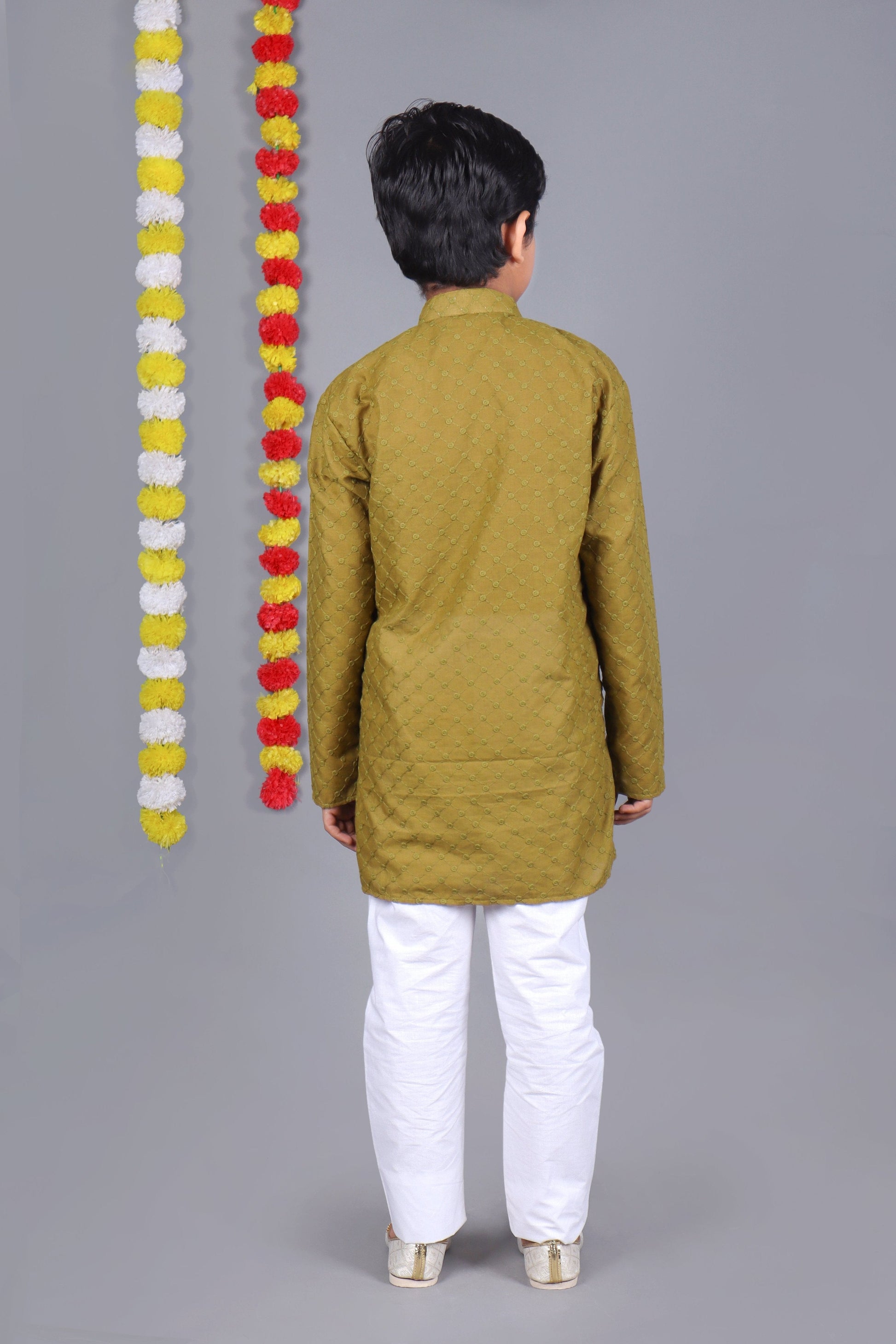 Bluesaanchi Mehendi Green Chikankari Embroidery Kurta Set – Elegant & Classic for Your Little One | Swadesiicart