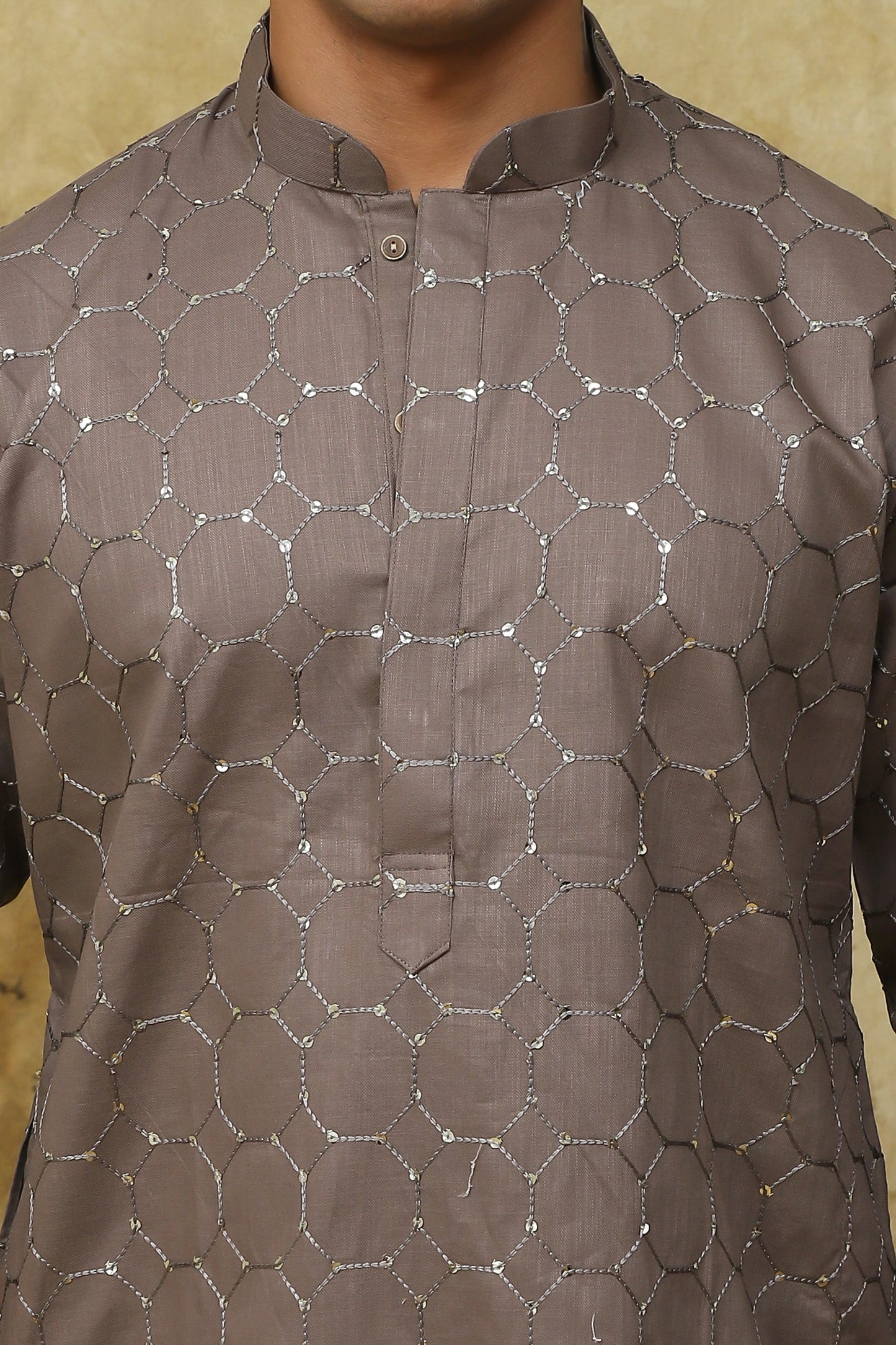 Bluesaanchi Men's Mud Octagon Sequin Threadwork Kurta Set | Swadesiicart