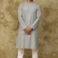 Bluesaanchi Men's Linen Threadwork Kurta Set - Creamy Grey | Swadesiicart