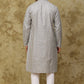 Bluesaanchi Men's Linen Threadwork Kurta Set - Creamy Grey | Swadesiicart