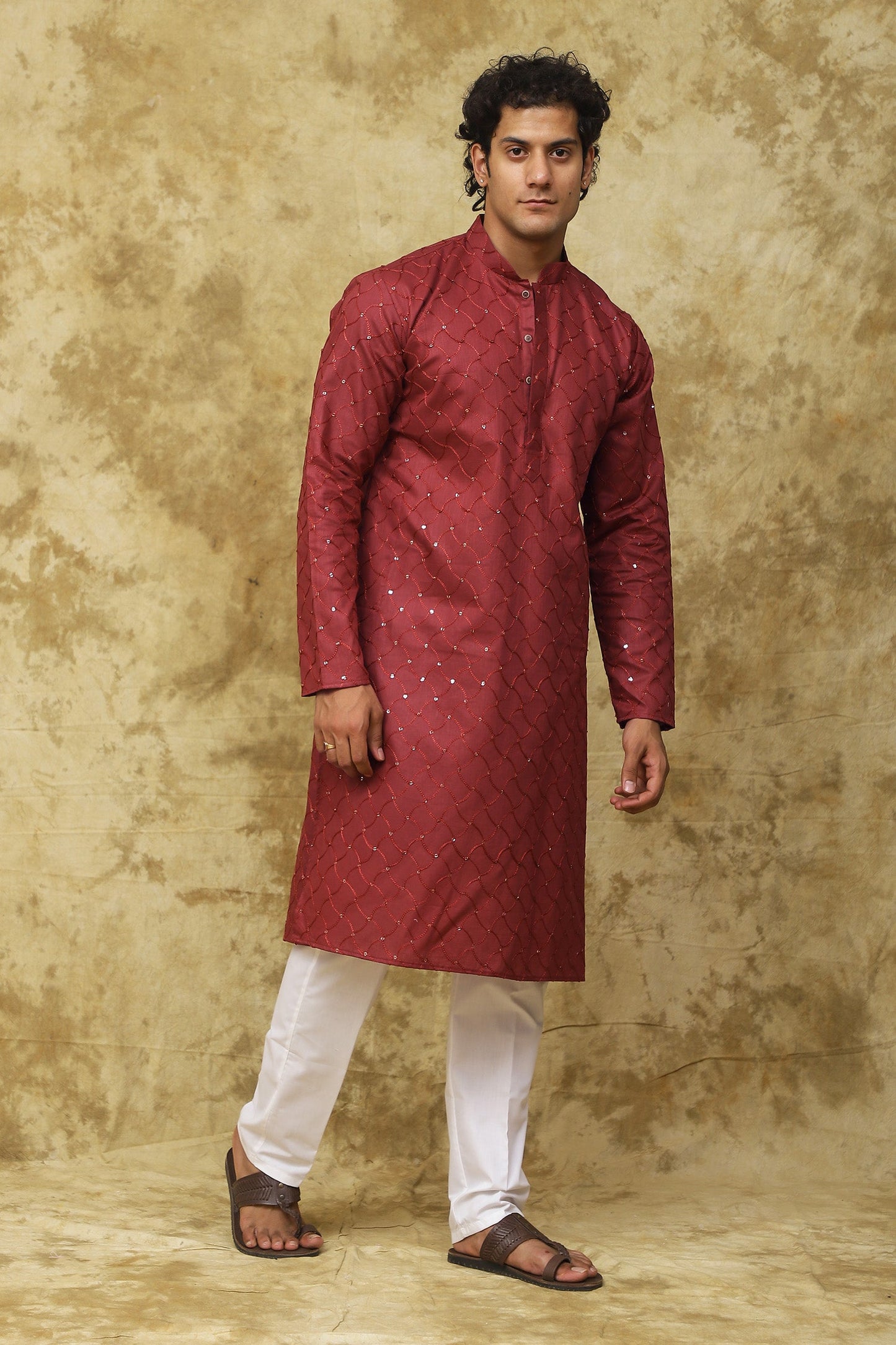 Bluesaanchi Men's Embroidered Kurta Set - Rust | Swadesiicart