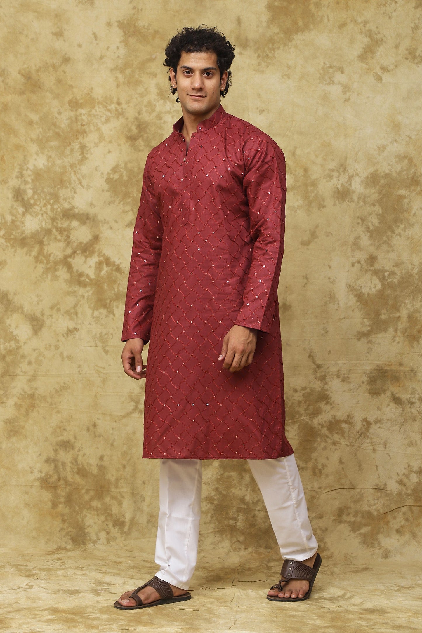 Bluesaanchi Men's Embroidered Kurta Set - Rust | Swadesiicart