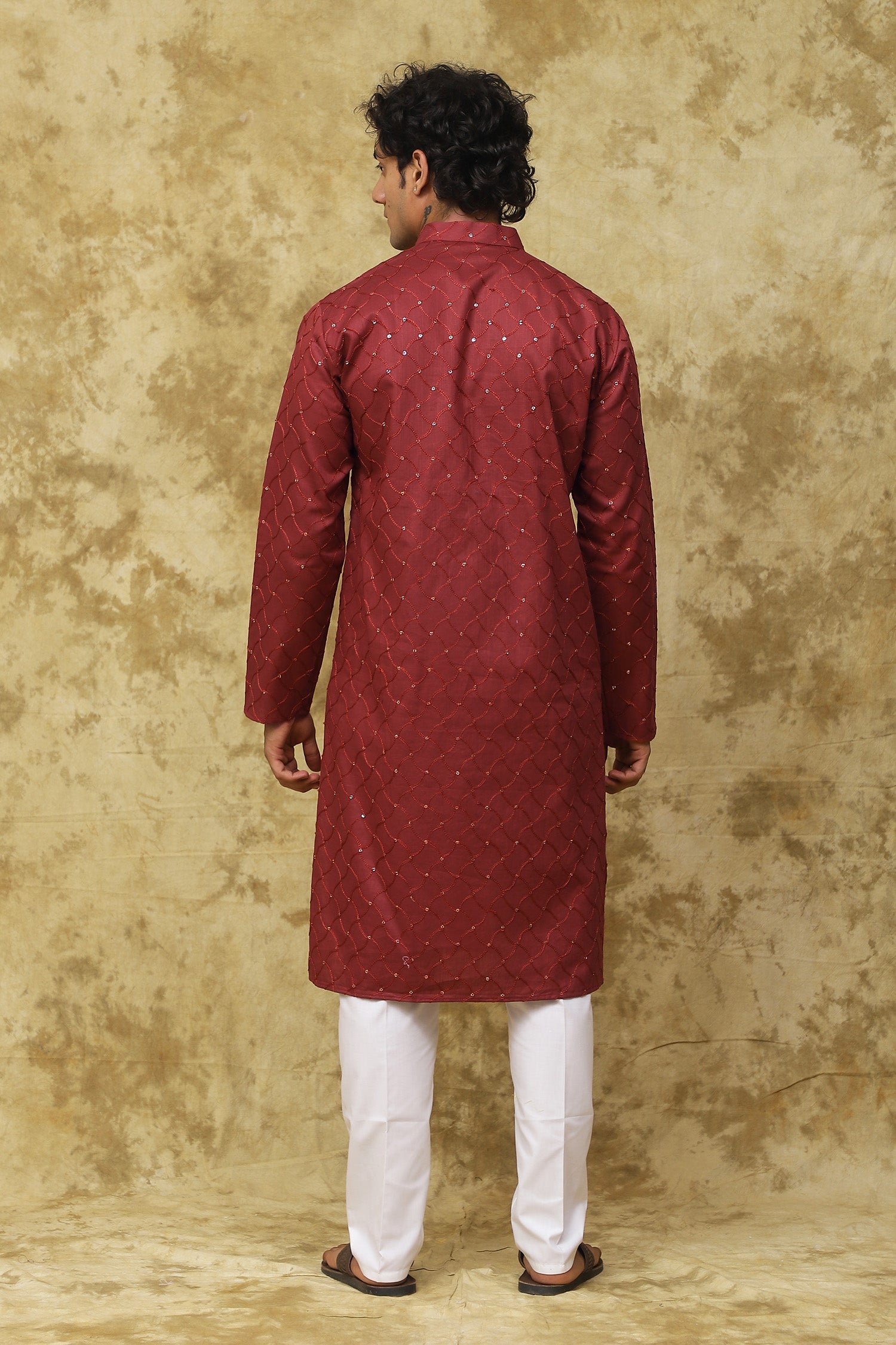 Bluesaanchi Men's Embroidered Kurta Set - Rust | Swadesiicart