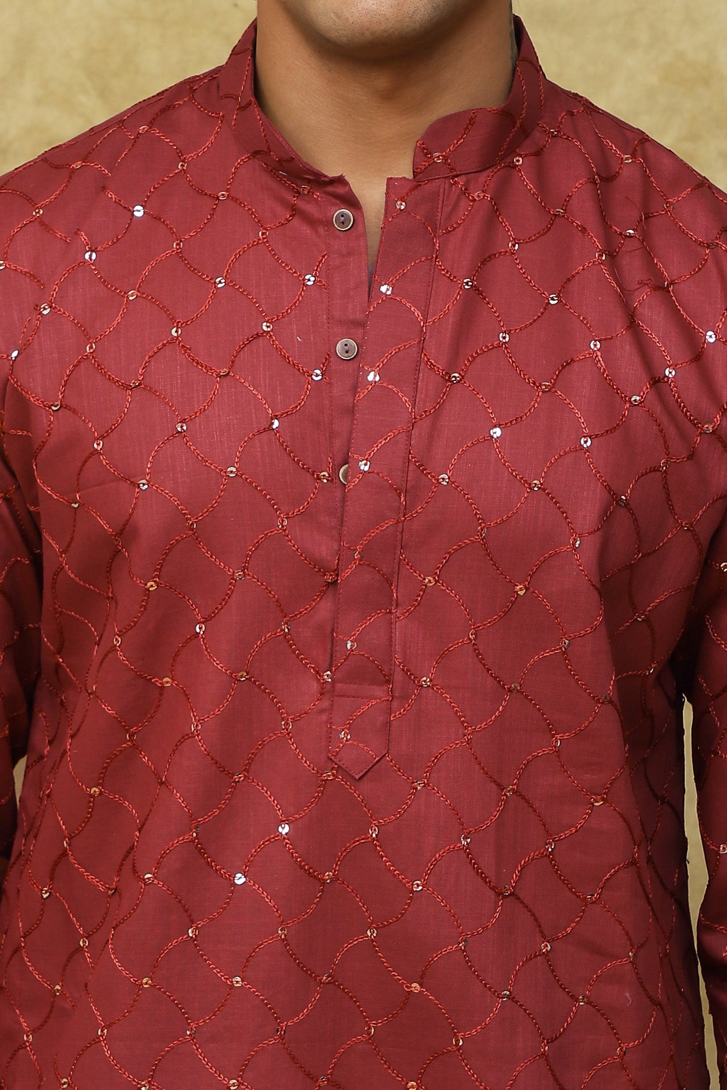 Bluesaanchi Men's Embroidered Kurta Set - Rust | Swadesiicart