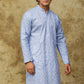Bluesaanchi Men's Linen Threadwork Kurta Set - Blue | Swadesiicart