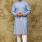 Bluesaanchi Men's Linen Threadwork Kurta Set - Blue | Swadesiicart