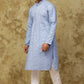 Bluesaanchi Men's Linen Threadwork Kurta Set - Blue | Swadesiicart