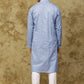 Bluesaanchi Men's Linen Threadwork Kurta Set - Blue | Swadesiicart