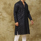 Bluesaanchi Men's Black Zigzag Sequin Kurta Set | Swadesiicart