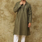 Bluesaanchi Men's Linen Threadwork Kurta Set - Dark Mehendi | Swadesiicart