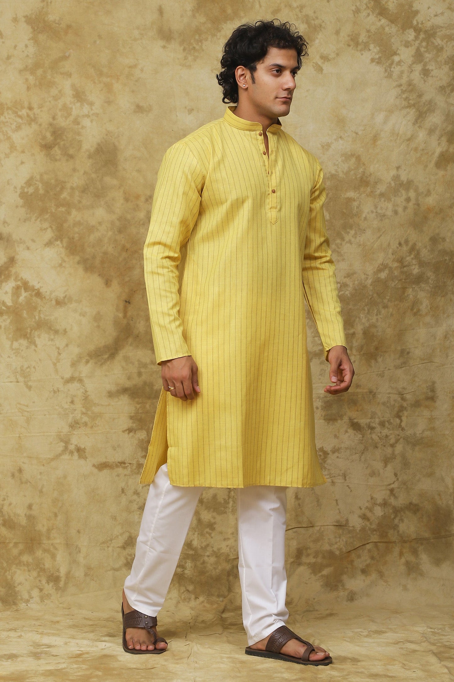 Bluesaanchi Men's Cotton Striped Kurta Set - Yellow | Swadesiicart