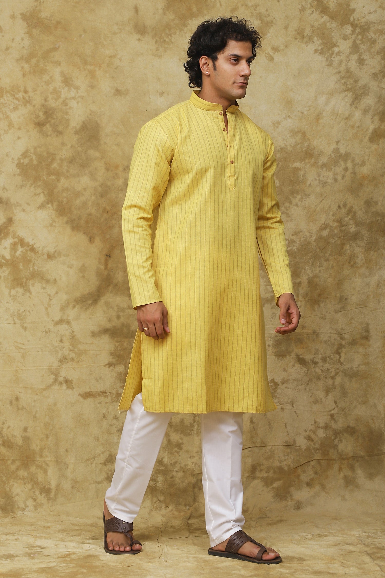Bluesaanchi Men's Cotton Striped Kurta Set - Yellow | Swadesiicart