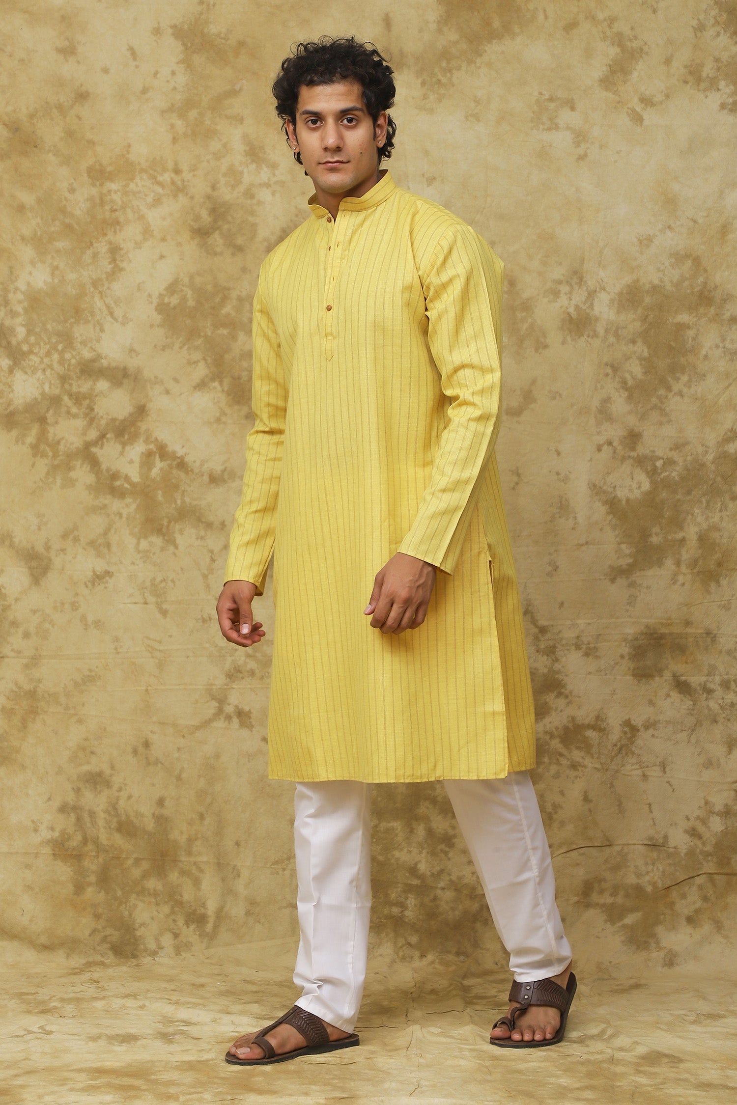 Bluesaanchi Men's Cotton Striped Kurta Set - Yellow | Swadesiicart