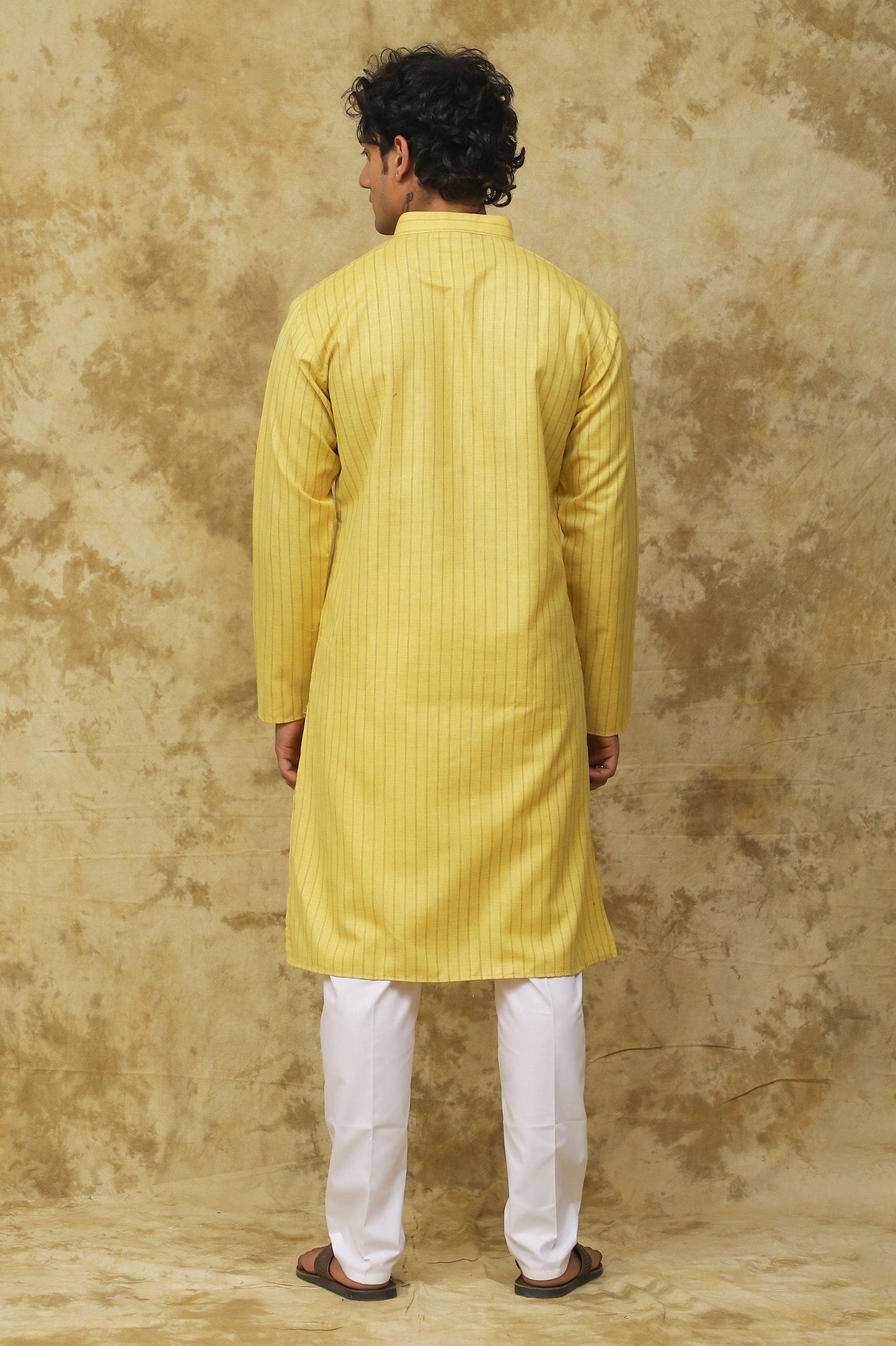 Bluesaanchi Men's Cotton Striped Kurta Set - Yellow | Swadesiicart