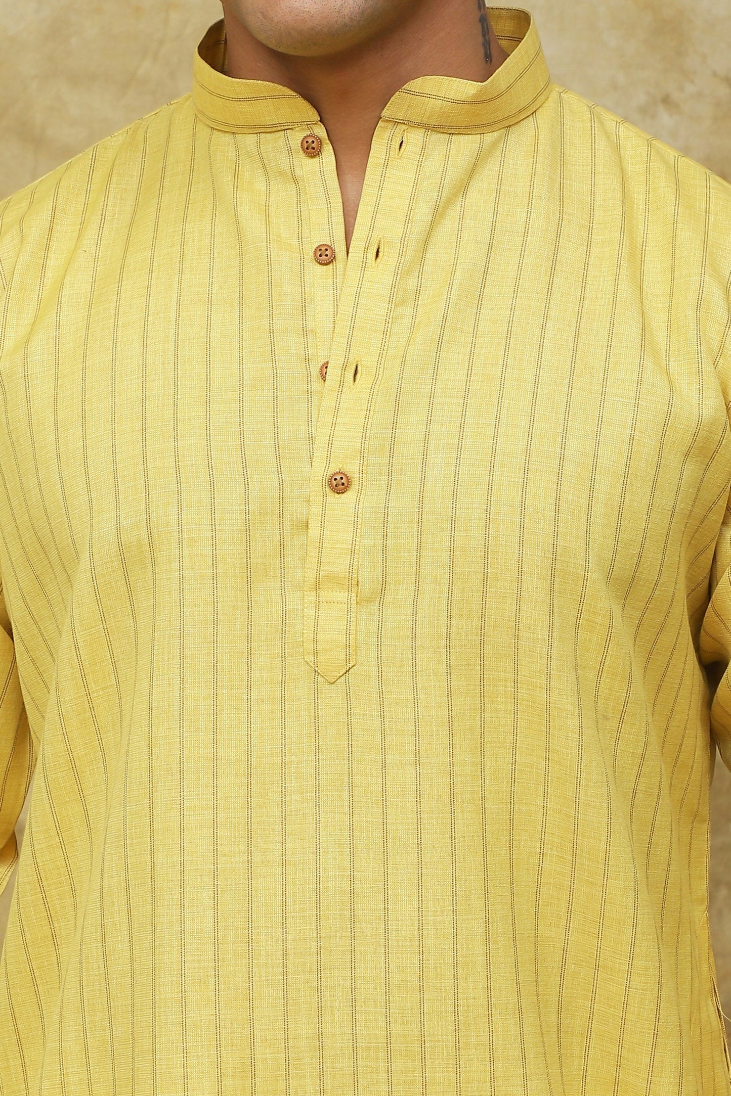 Bluesaanchi Men's Cotton Striped Kurta Set - Yellow | Swadesiicart