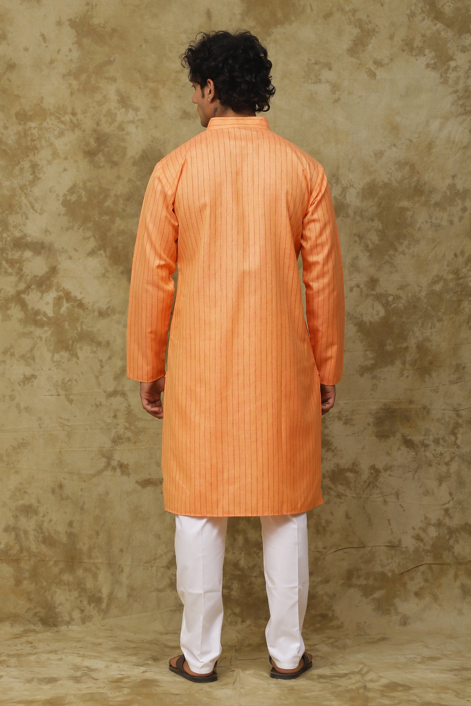 Bluesaanchi Men's Cotton Striped Kurta Set - Orange | Swadesiicart