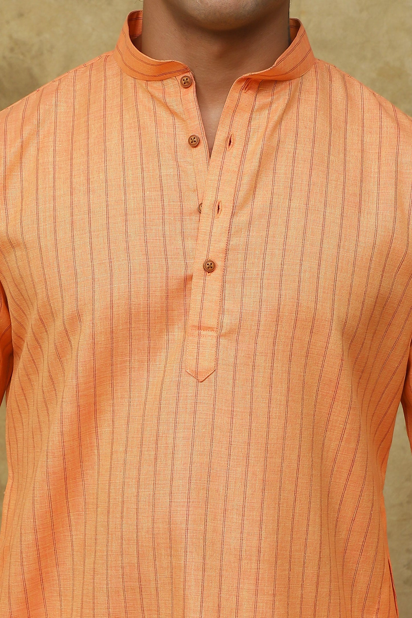 Bluesaanchi Men's Cotton Striped Kurta Set - Orange | Swadesiicart