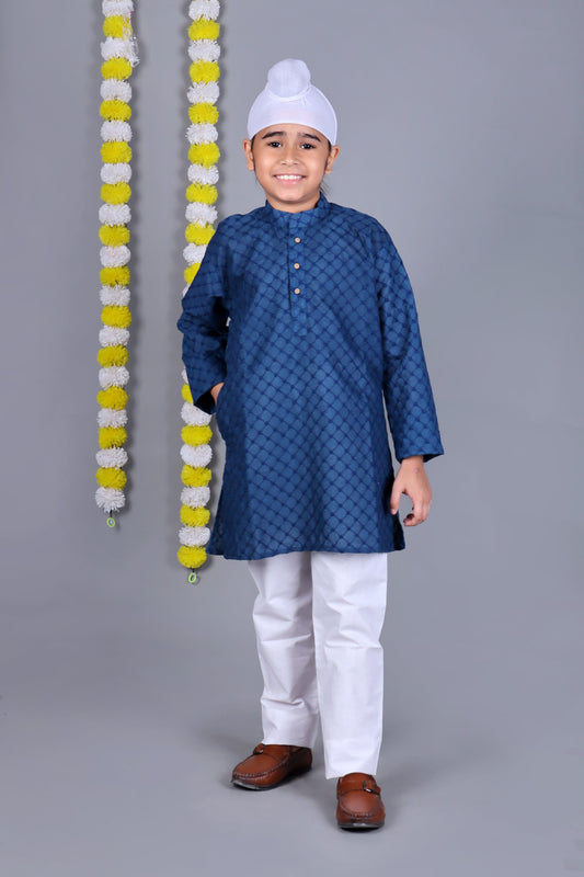 Bluesaanchi Dark Blue Chikankari Embroidery Kurta Set – Elegant & Classic for Your Little One | Swadesiicart