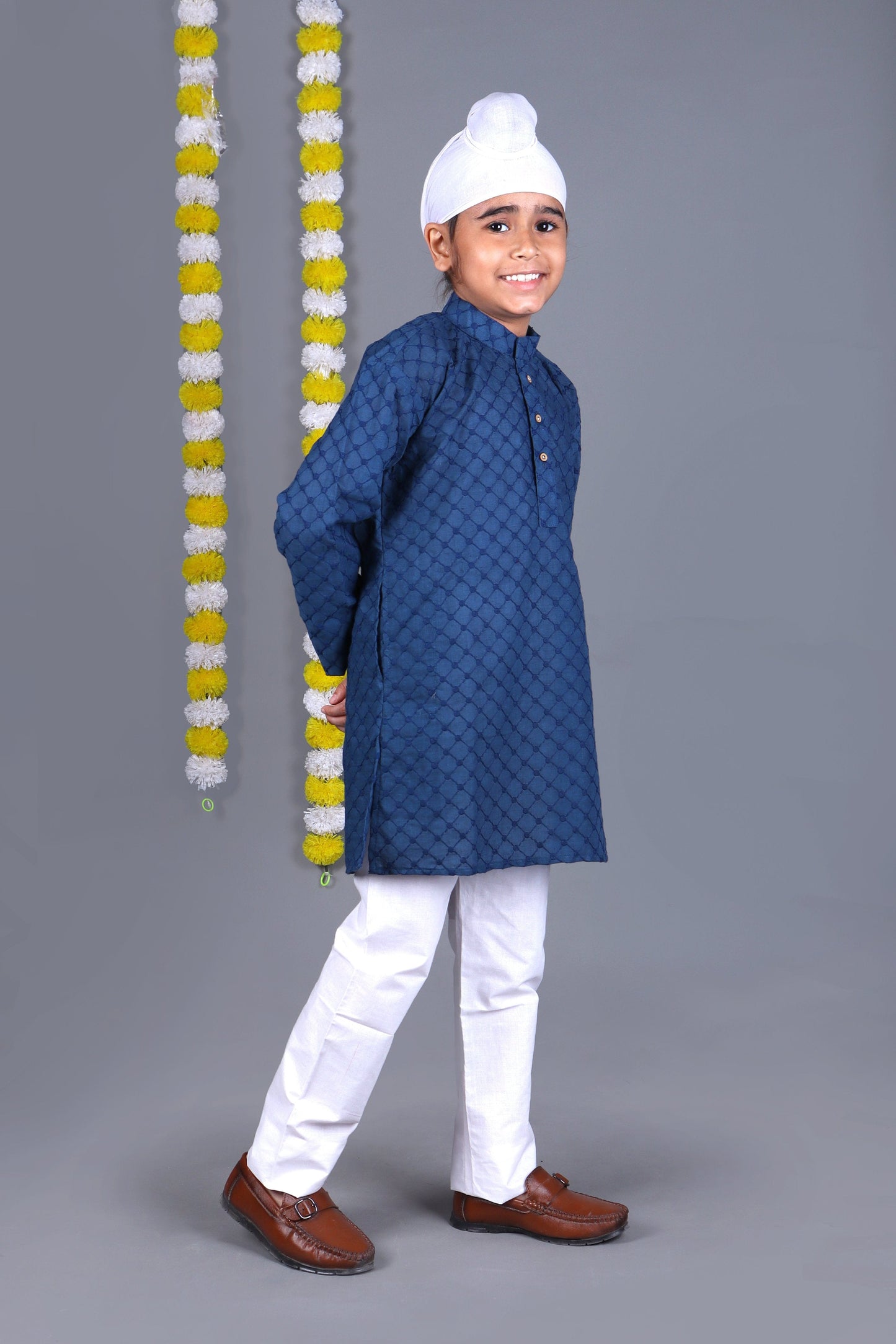 Bluesaanchi Dark Blue Chikankari Embroidery Kurta Set – Elegant & Classic for Your Little One | Swadesiicart