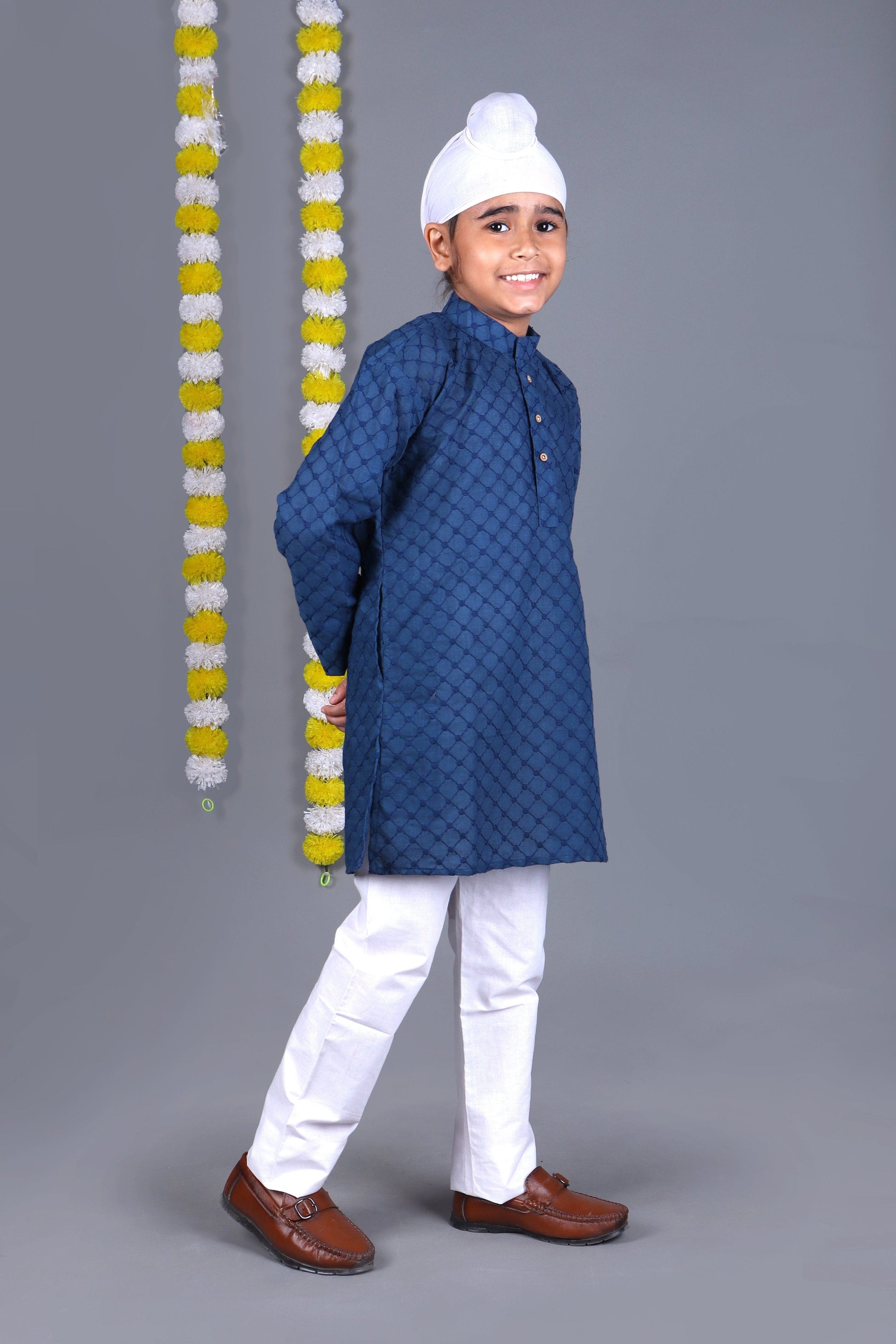 Bluesaanchi Dark Blue Chikankari Embroidery Kurta Set – Elegant & Classic for Your Little One | Swadesiicart