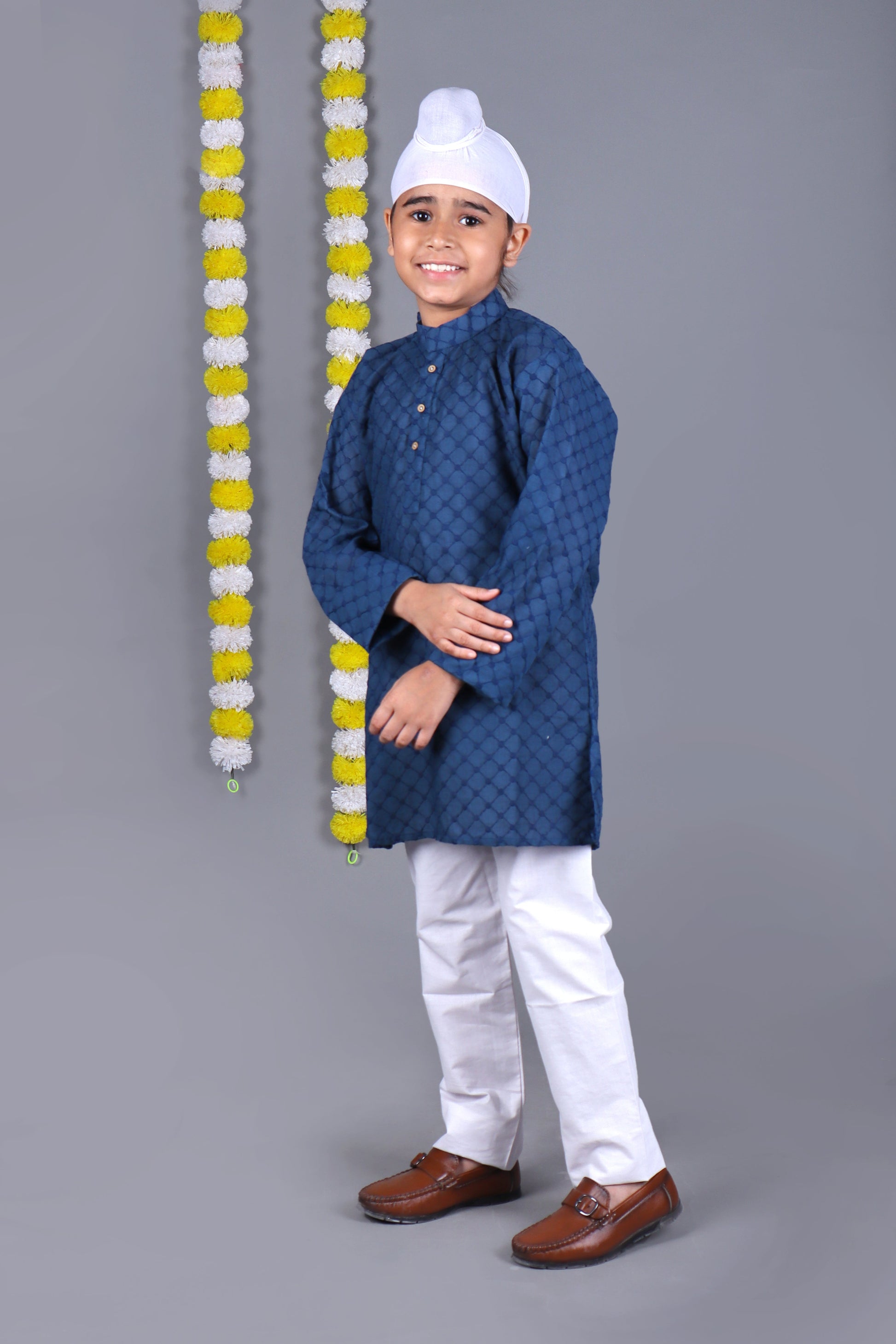 Bluesaanchi Dark Blue Chikankari Embroidery Kurta Set – Elegant & Classic for Your Little One | Swadesiicart
