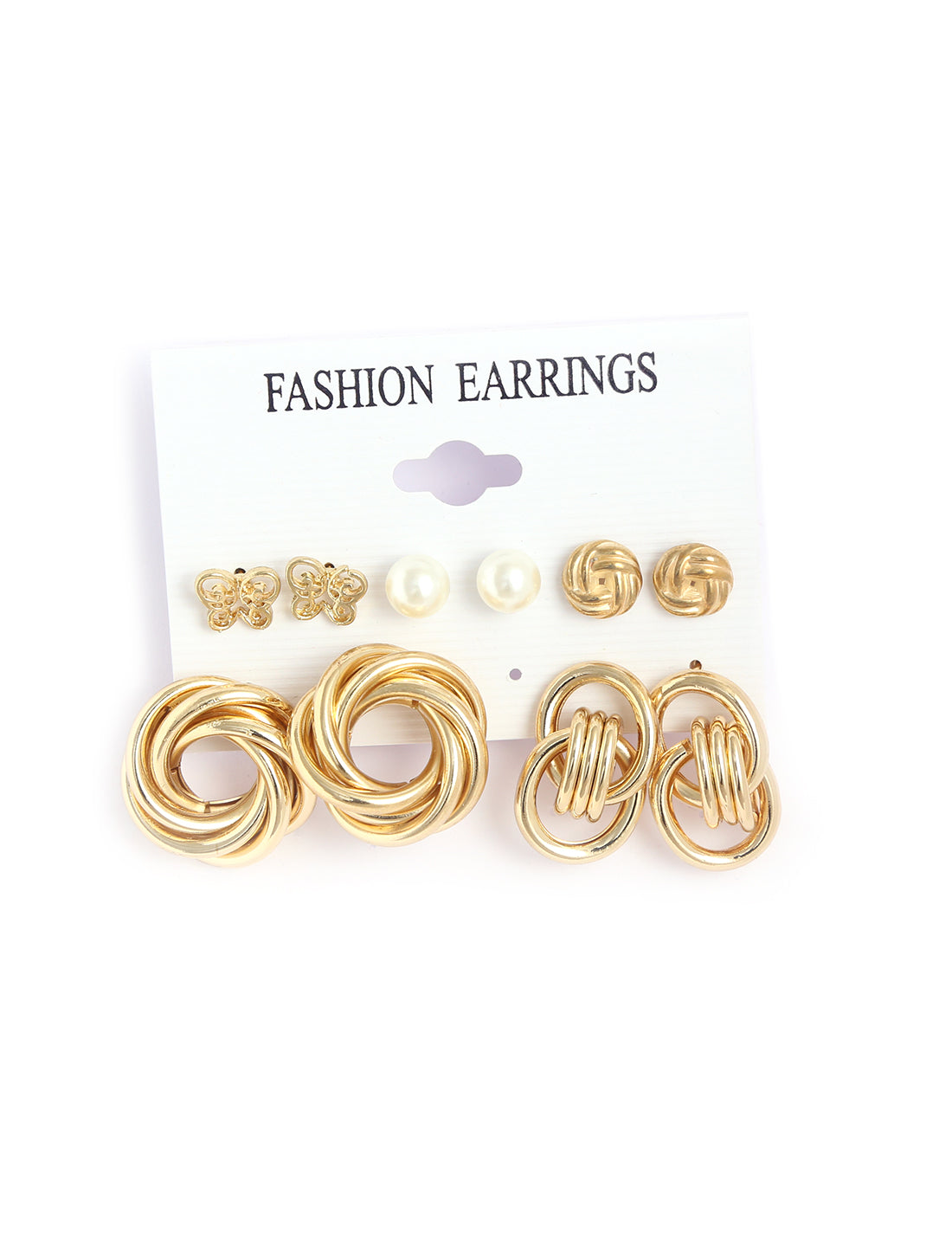 Gold-Polished Alloy Set Of 6 Designer Earrings - The Pari - Swadesiicart