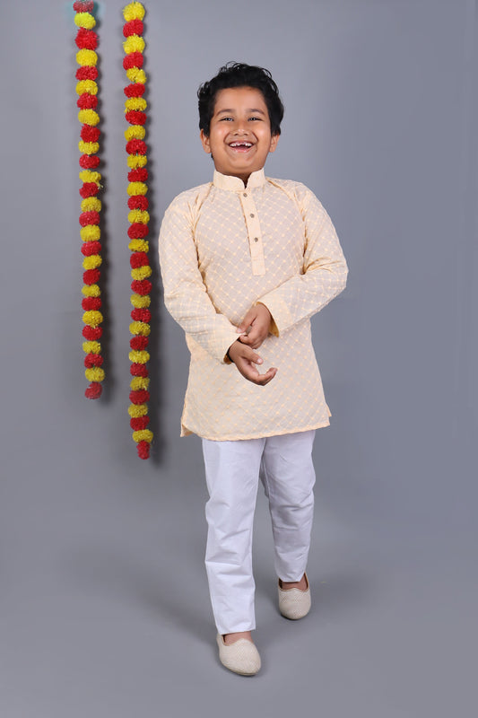 Bluesaanchi Light Peach Chikankari Embroidery Kurta Set – Elegant & Classic for Your Little One | Swadesiicart