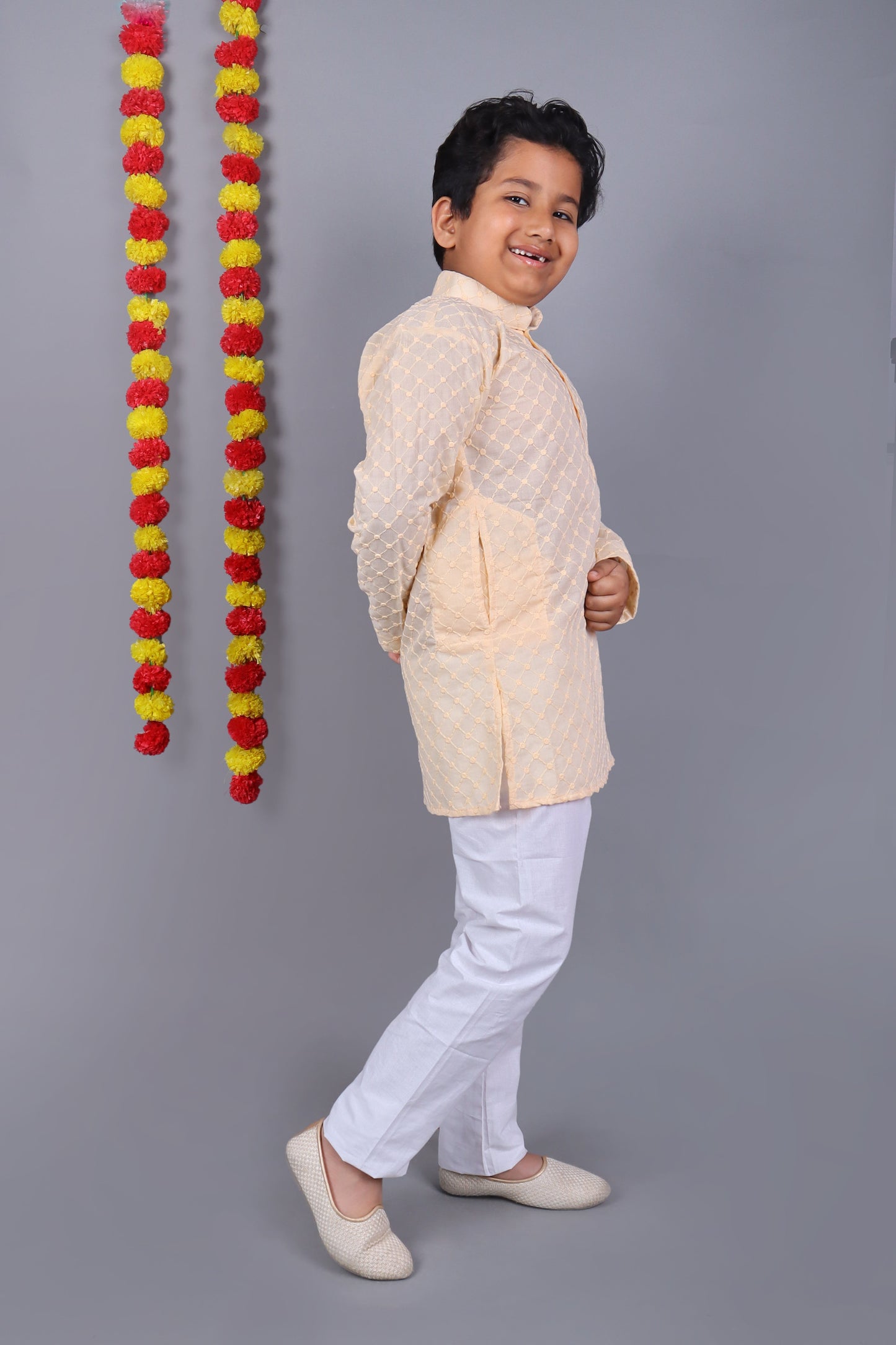 Bluesaanchi Light Peach Chikankari Embroidery Kurta Set – Elegant & Classic for Your Little One | Swadesiicart