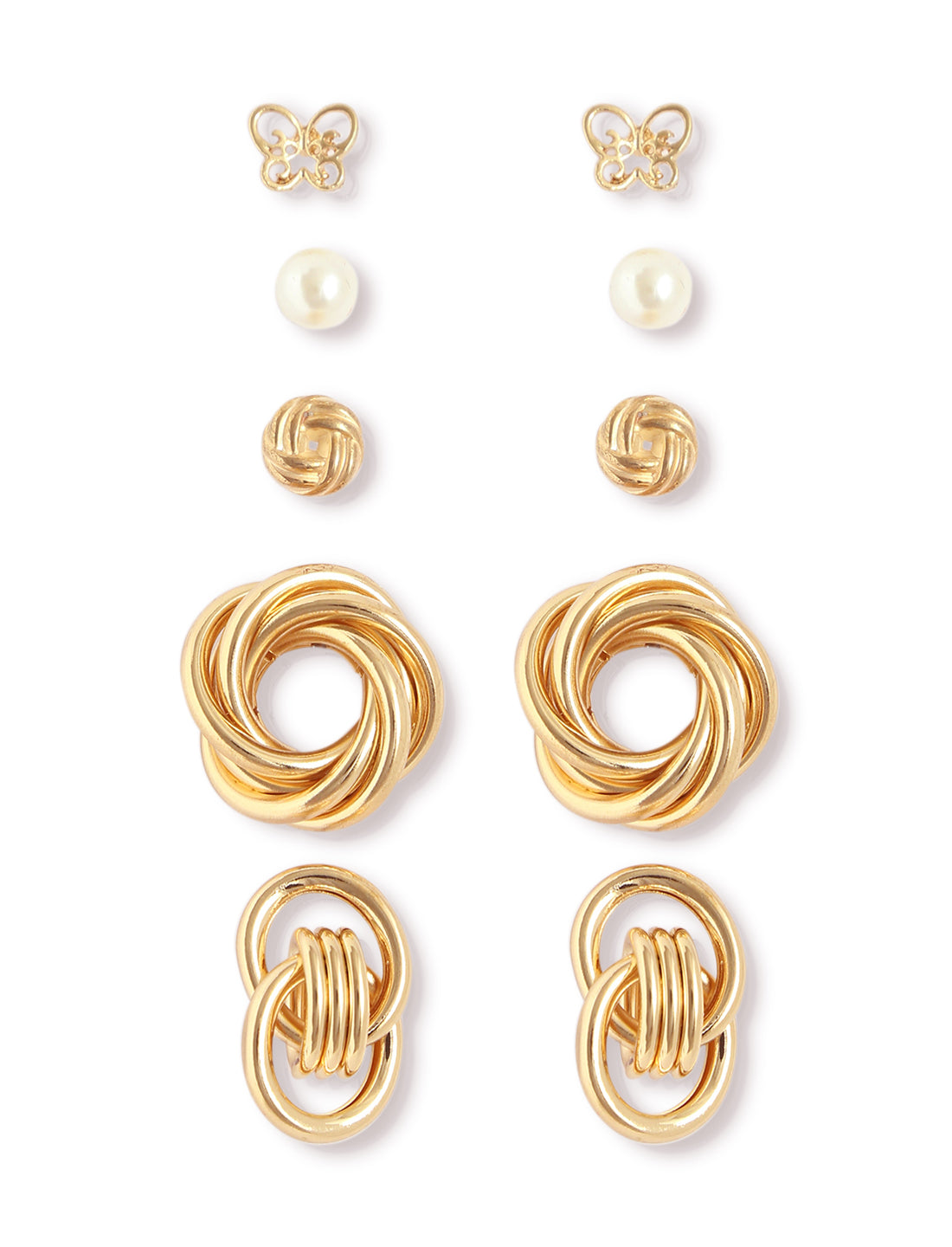 Gold-Polished Alloy Set Of 6 Designer Earrings - The Pari - Swadesiicart