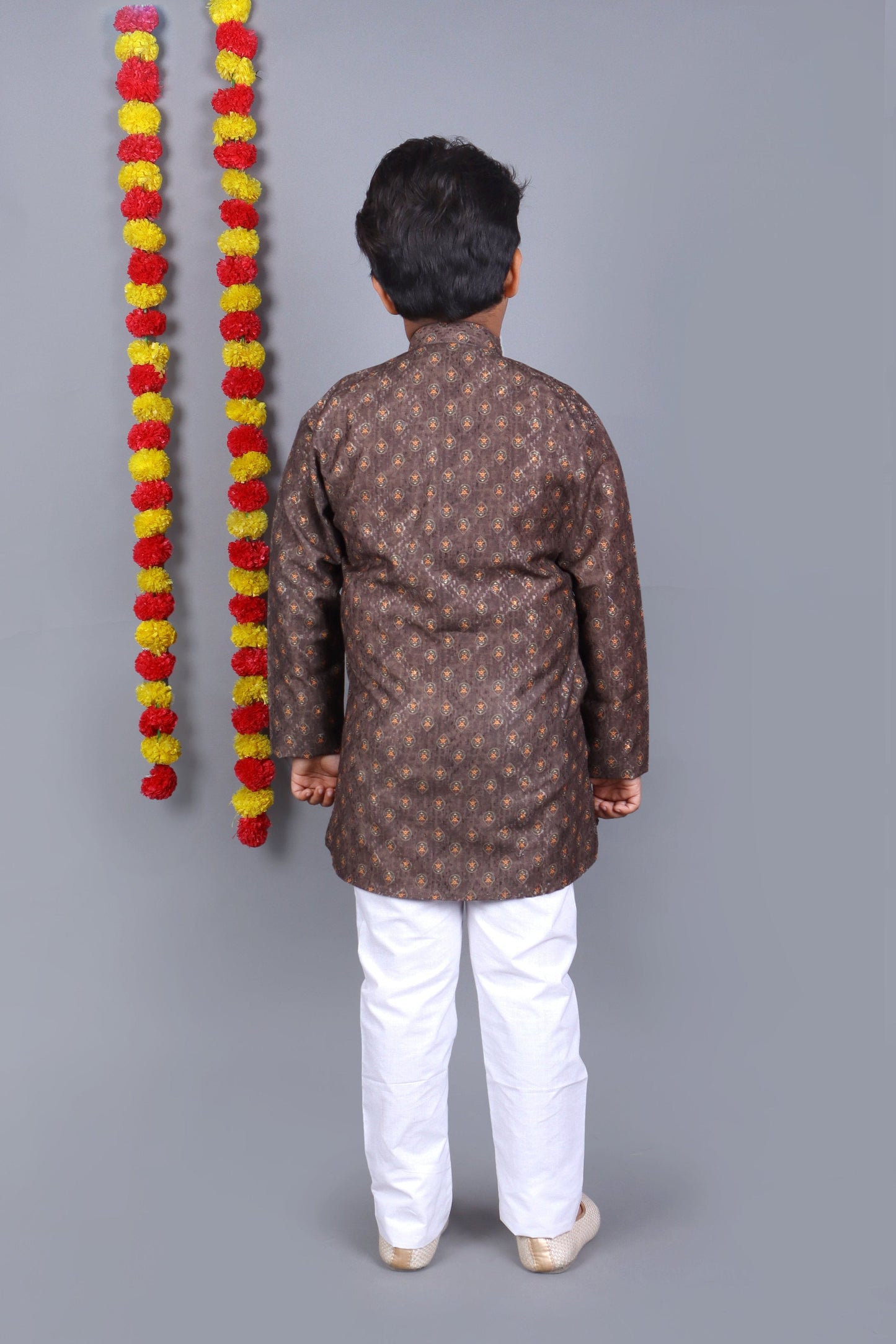 Bluesaanchi Brown Printed Kids Kurta Set – Elegant & Classic | Swadesiicart
