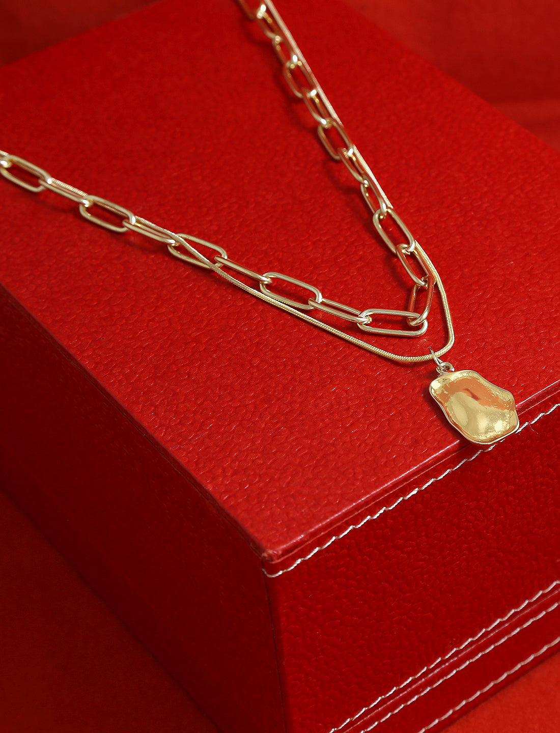 Gold-Polished Alloy Layered Designer Short Necklace - The Pari | Swadesiicart