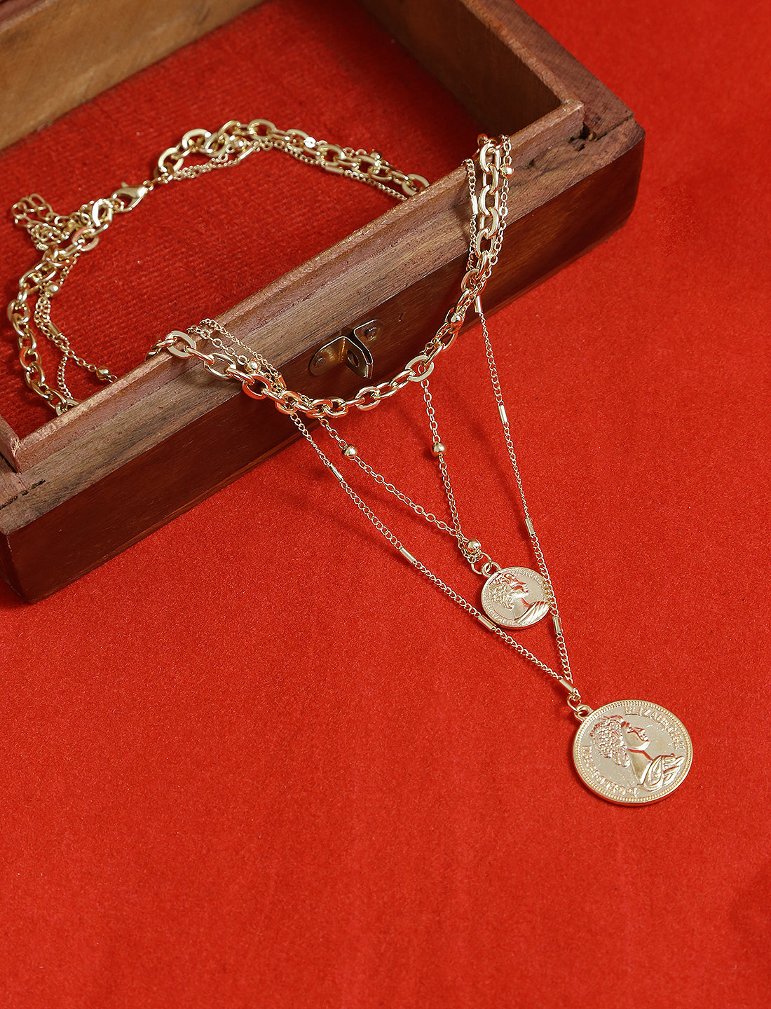 Gold-Polished Alloy Layered Designer Short Necklace - The Pari | Swadesiicart