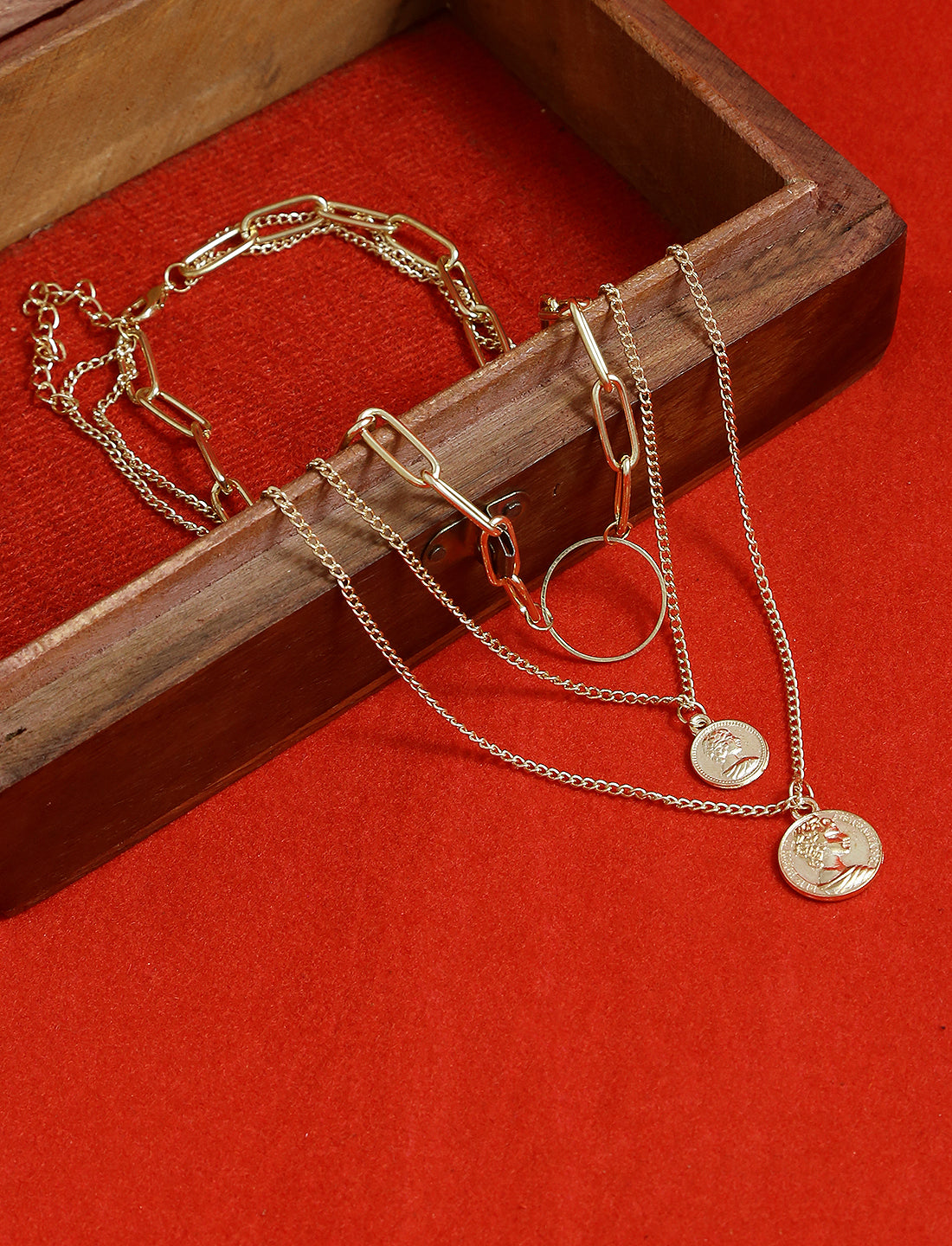 Gold-Polished Alloy Layered Designer Short Necklace - The Pari | Swadesiicart