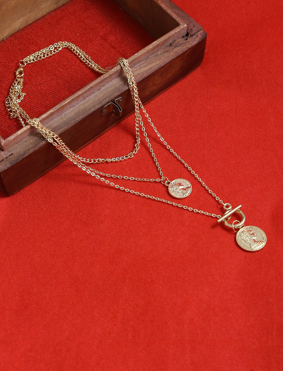 Gold-Polished Alloy Layered Designer Short Necklace - The Pari | Swadesiicart