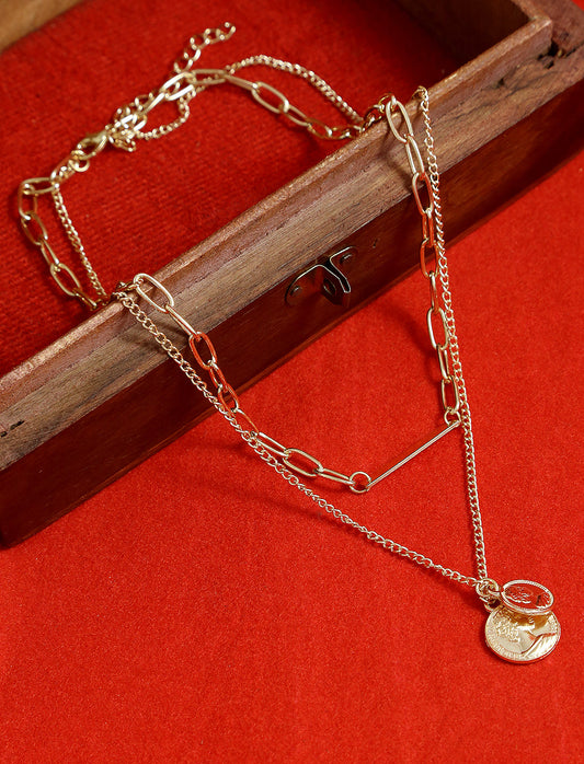 Gold-Polished Alloy Layered Designer Short Necklace - The Pari | Swadesiicart